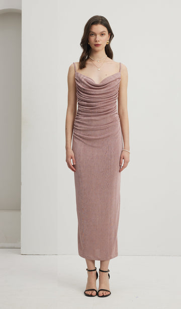 Büzgülü Dökümlü Maksi Elbise