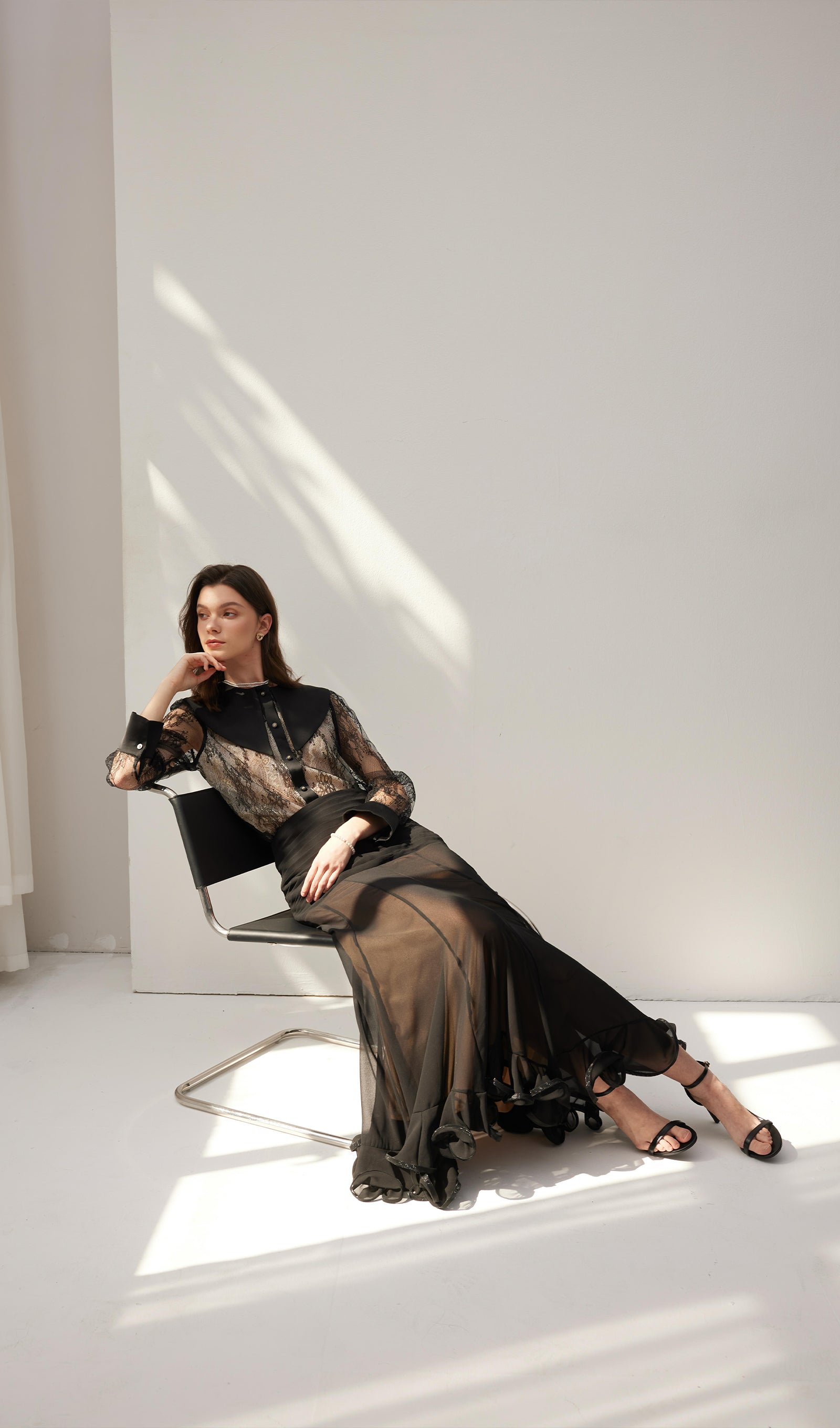 Fırfırlı Şifon Maksi Etek Siyah