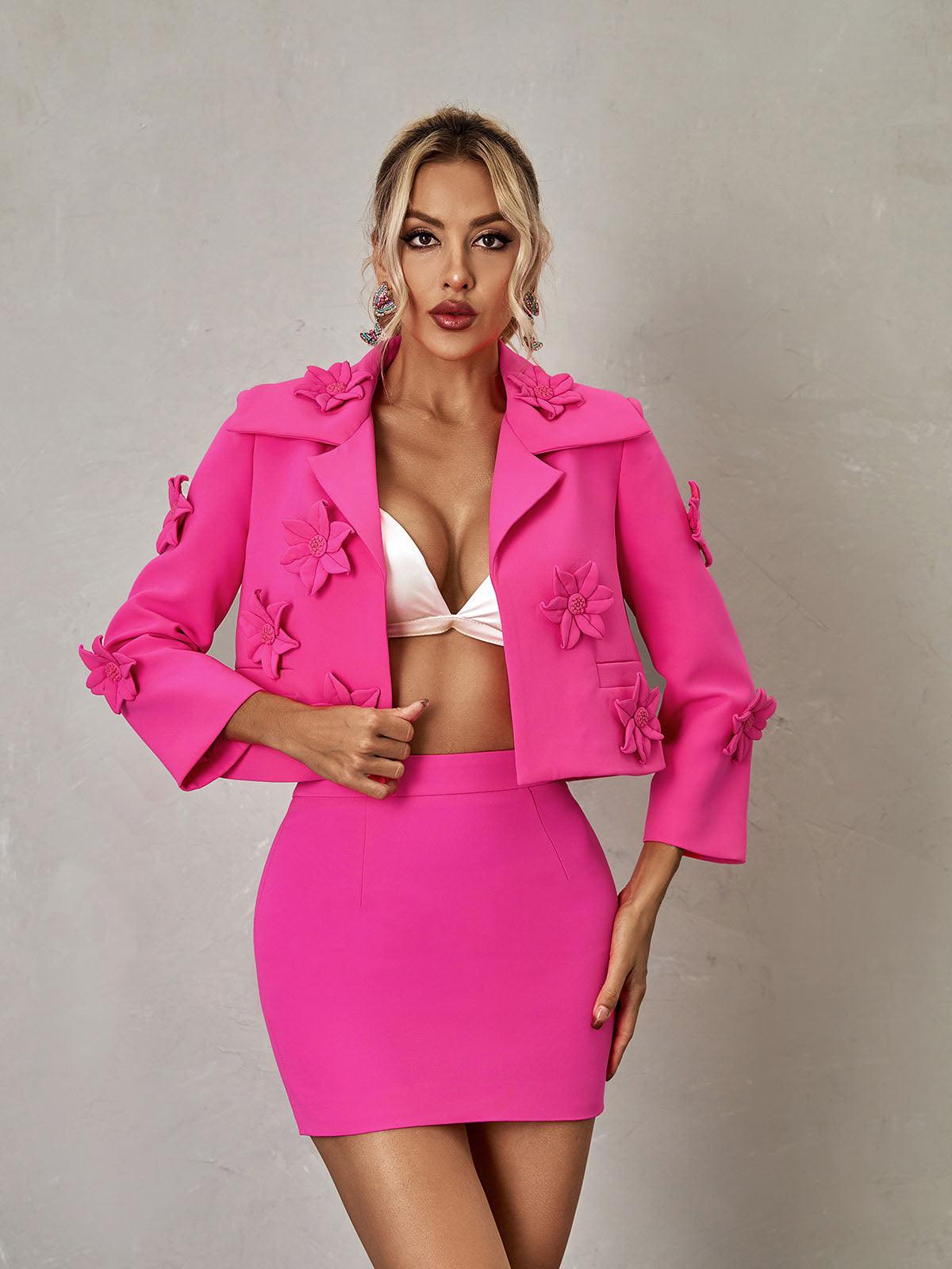 Nylah Çiçek Blazer Mini Etek Takım