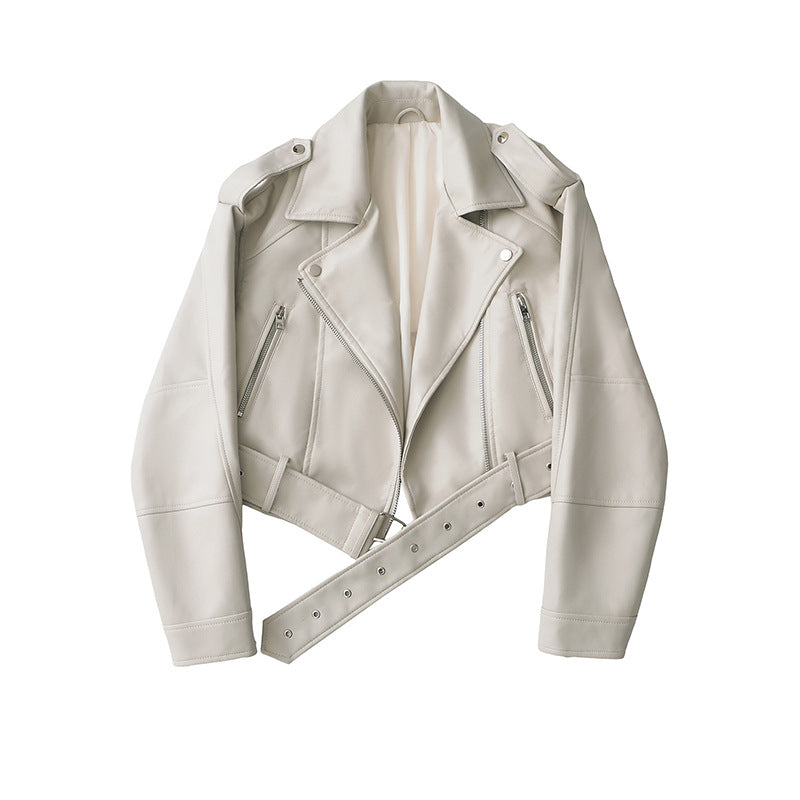 Kemer Detaylı Deri Görünümlü Ceket