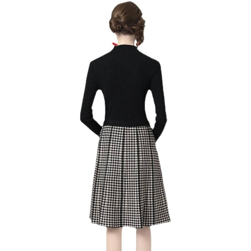 Kemerli Triko Kazak Ekose Etek Midi Elbise