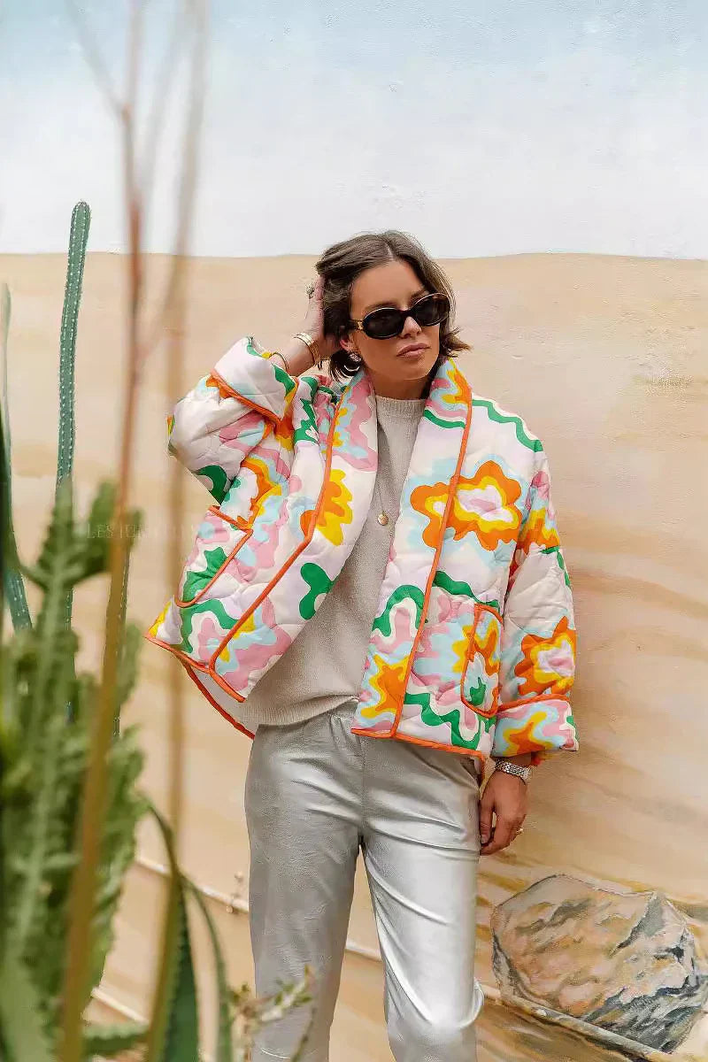 Elma Baskılı Kapitone Ceket