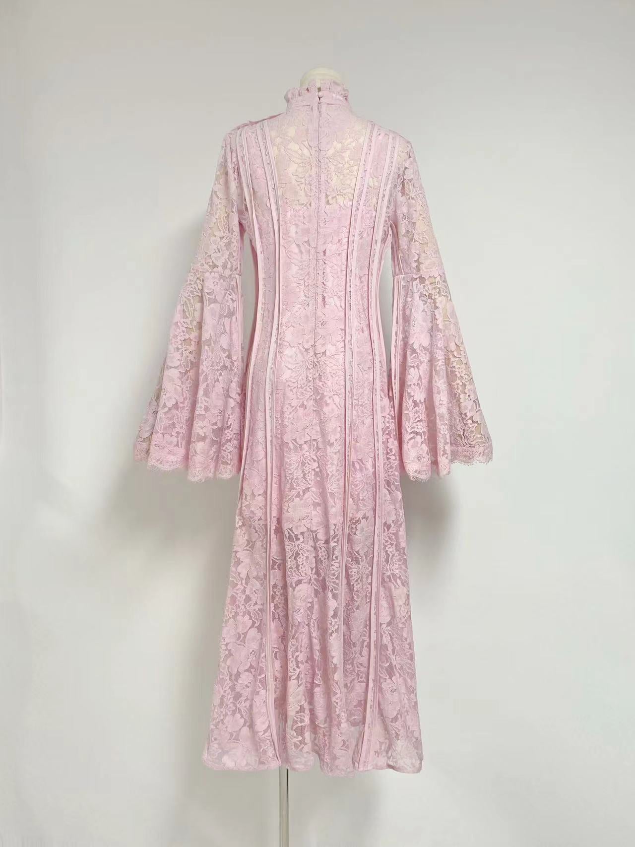 Dantel Korse Çan Kollu Maksi Elbise Beyaz