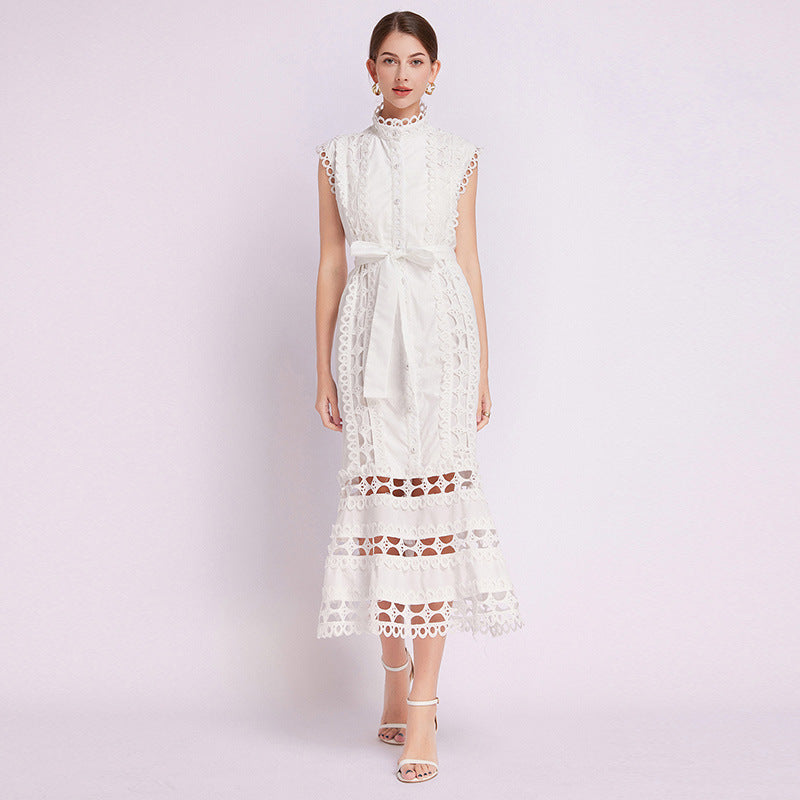 Kolsuz Hollow Out Kroşe Maksi Elbise