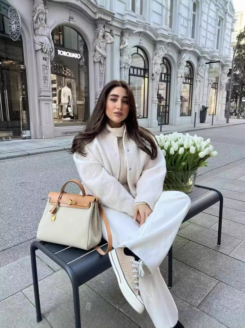 Oversize Gri Yün Görünümlü Ceket