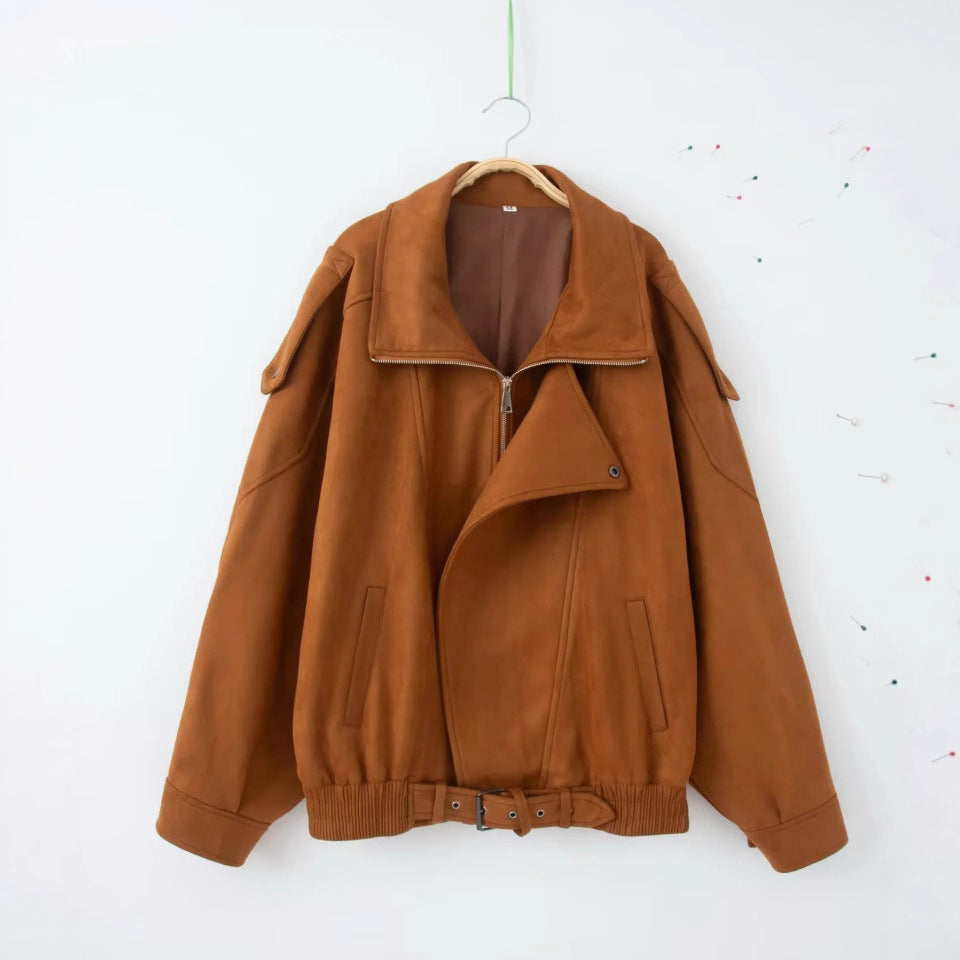 Oversize Süet Görünümlü Kahverengi Ceket