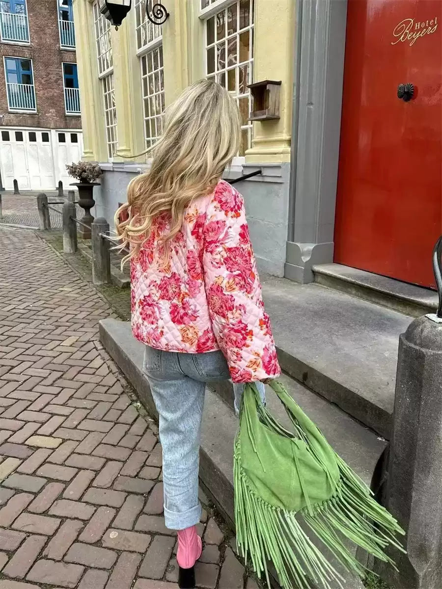 Yeşim Çiçekli Kapitone Ceket