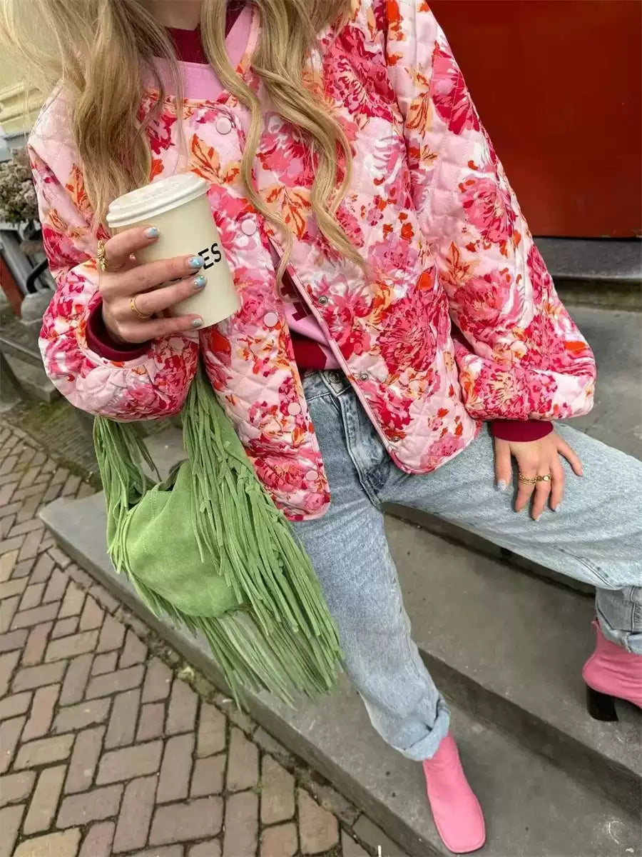 Yeşim Çiçekli Kapitone Ceket