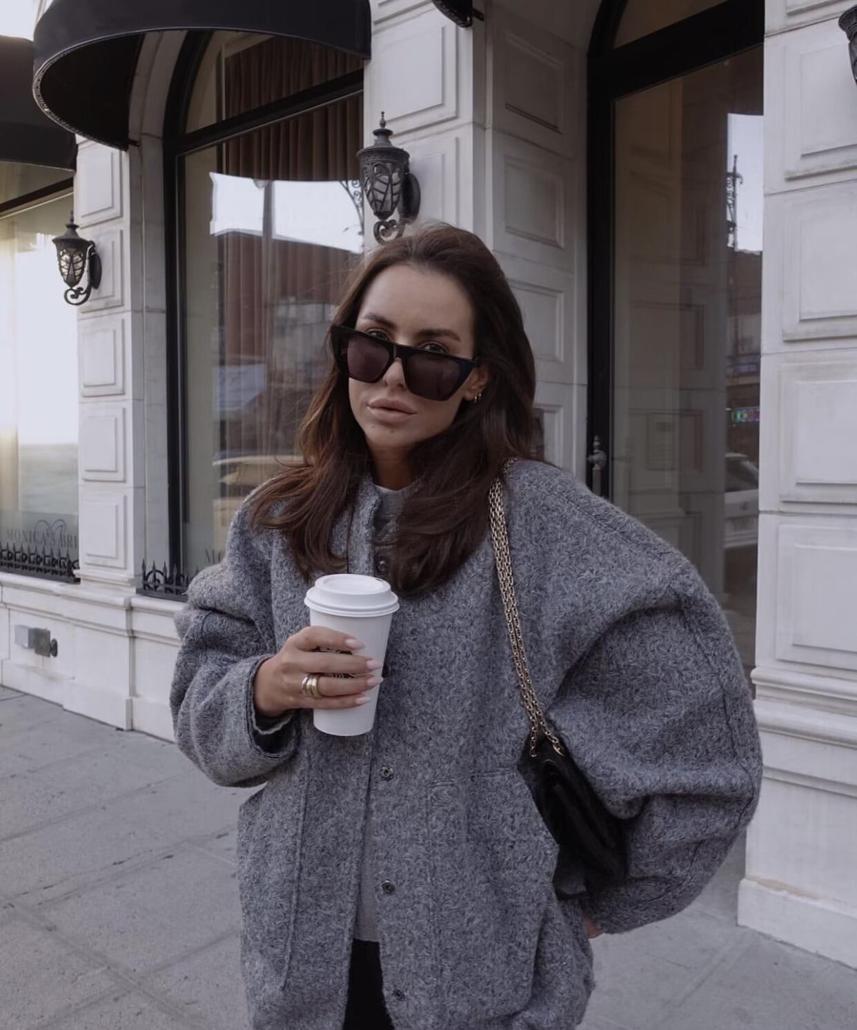 Oversize Gri Yün Görünümlü Ceket