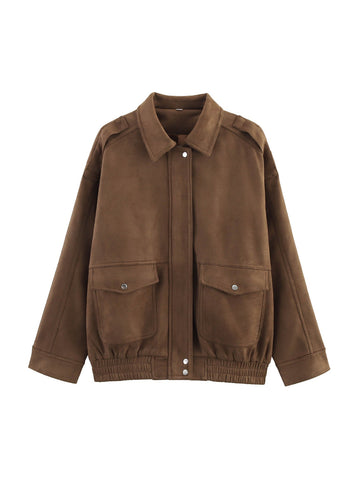 Cep Detaylı Kahverengi Süet Ceket