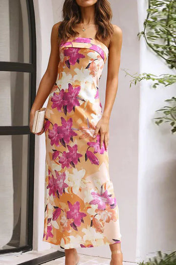 Miya Maxi Elbise - Turuncu/Pembe Baskı