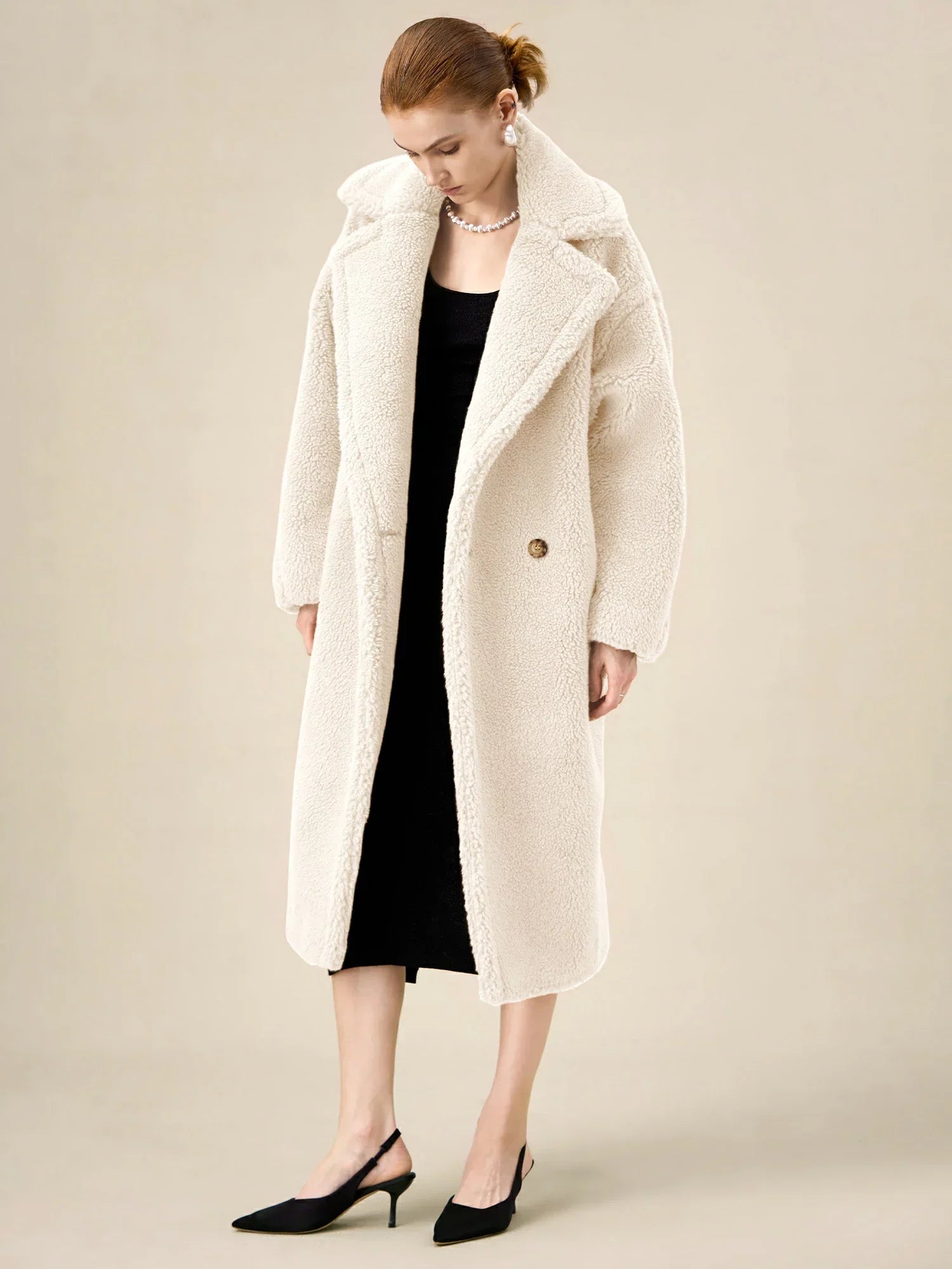 Yün Çentik Yaka Uzun Kollu Peluş Kaban