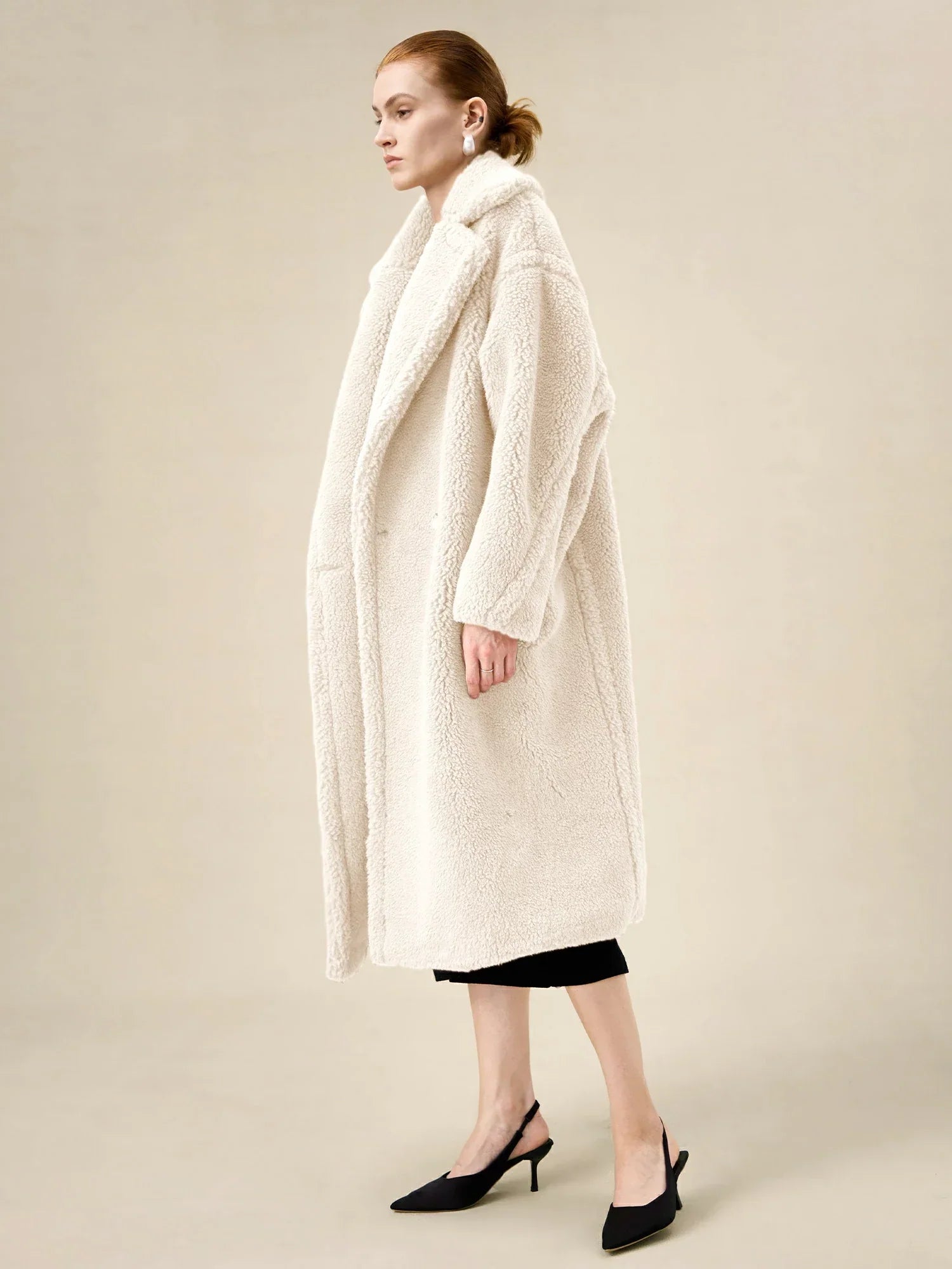 Yün Çentik Yaka Uzun Kollu Peluş Kaban