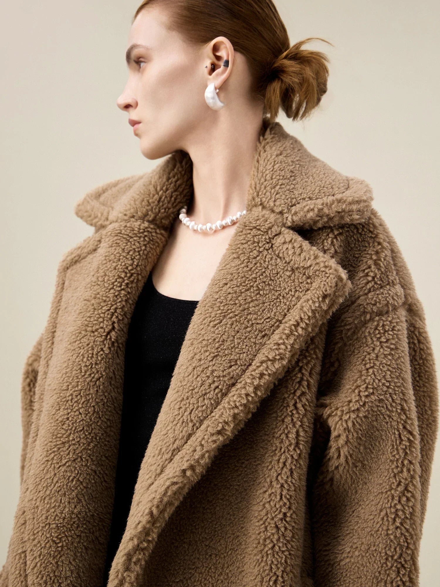 Yün Çentik Yaka Uzun Kollu Peluş Kaban