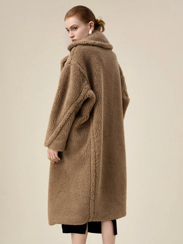 Yün Çentik Yaka Uzun Kollu Peluş Kaban