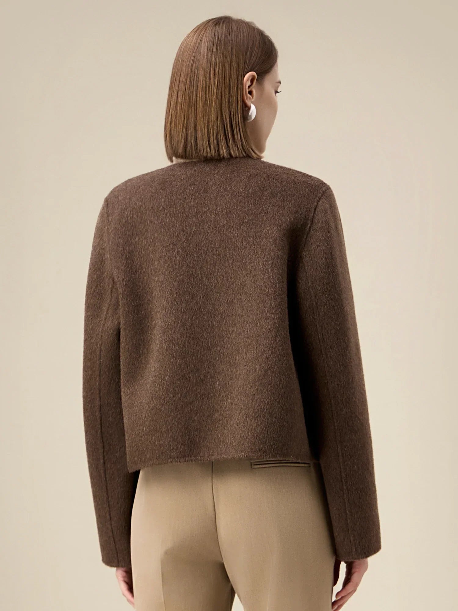 Kadın Yün Yuvarlak Yaka Metal Düğmeli Ceket