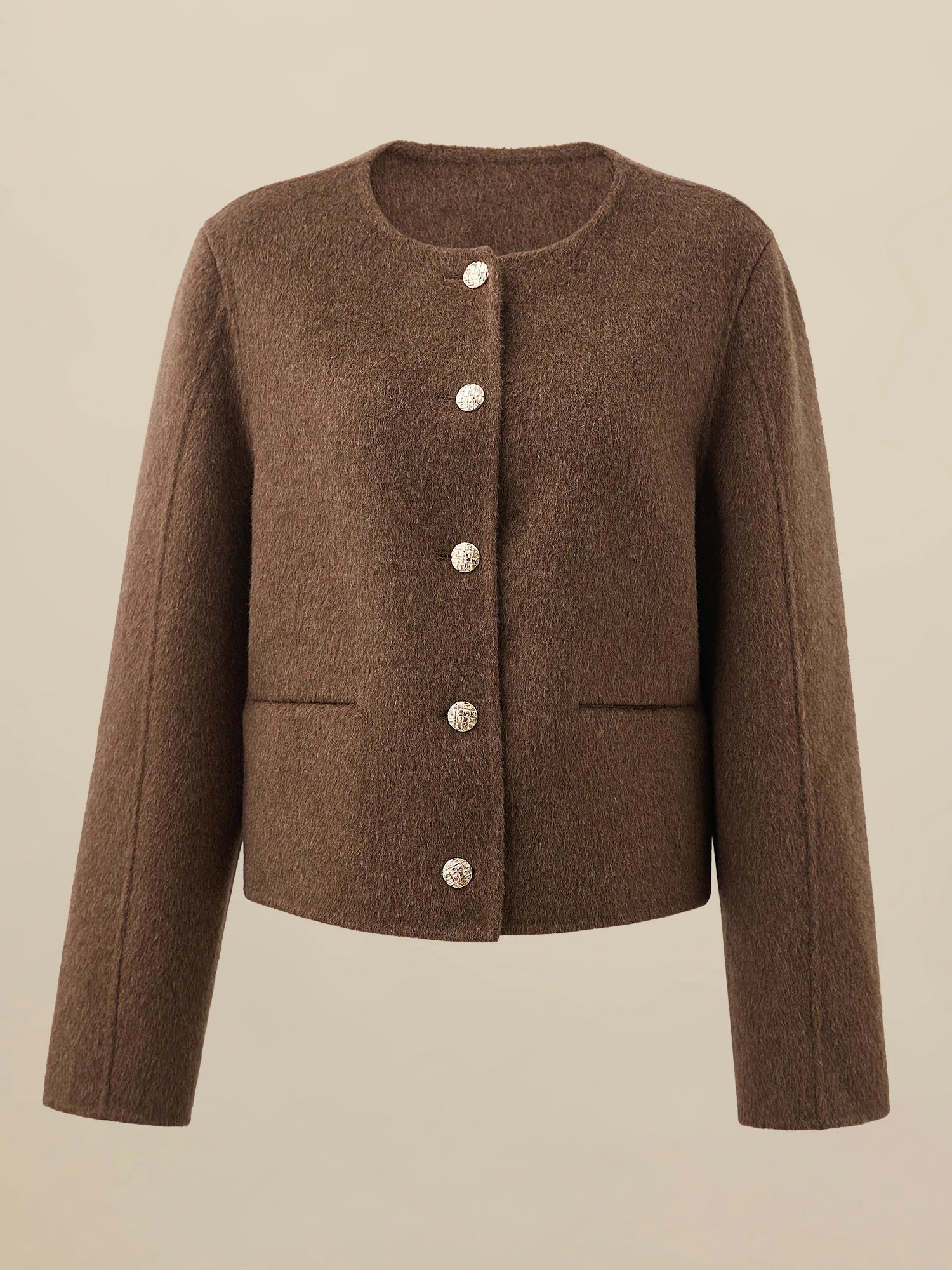 Kadın Yün Yuvarlak Yaka Metal Düğmeli Ceket