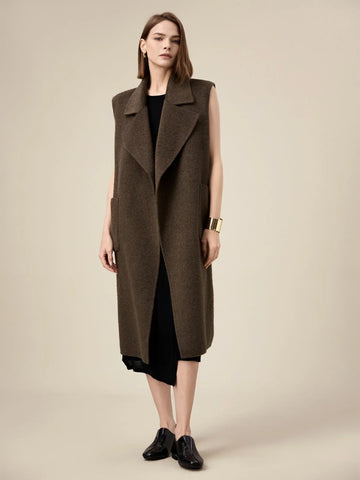 Kadın Yün Çentikli Yaka Kolsuz Kaban