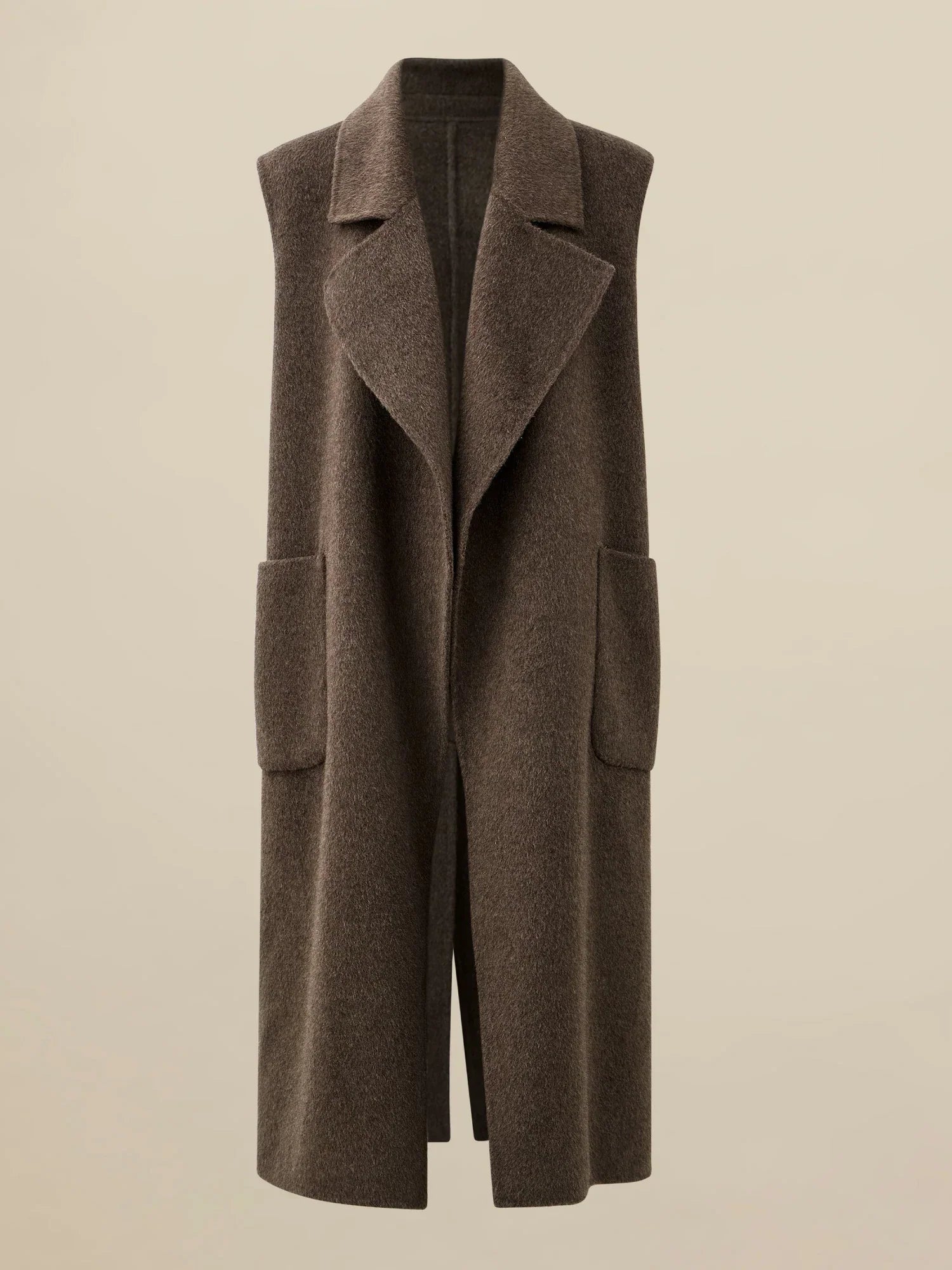 Kadın Yün Çentikli Yaka Kolsuz Kaban