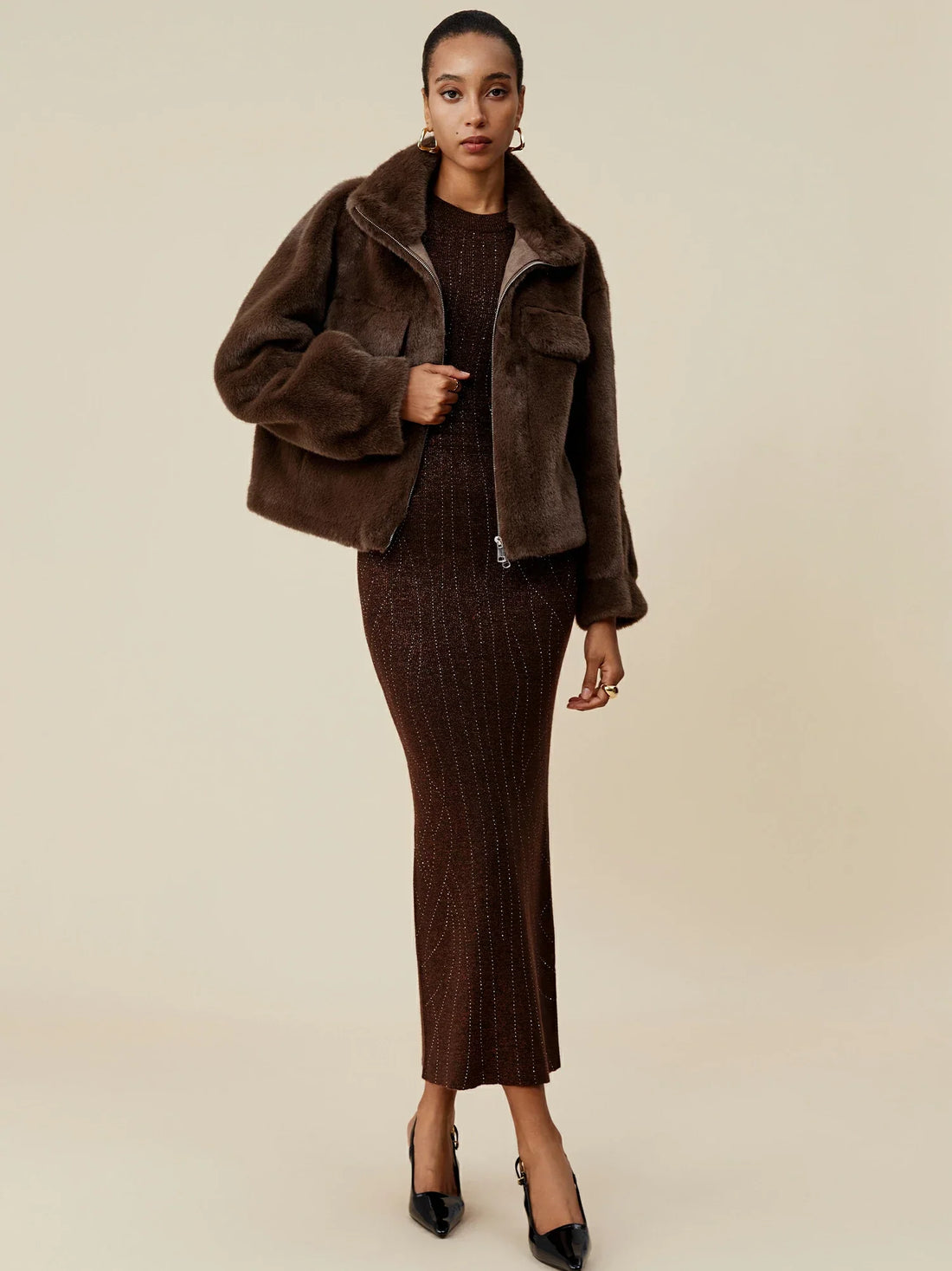 Yaka Uzun Kollu Çevre Dostu Kürk Kaban