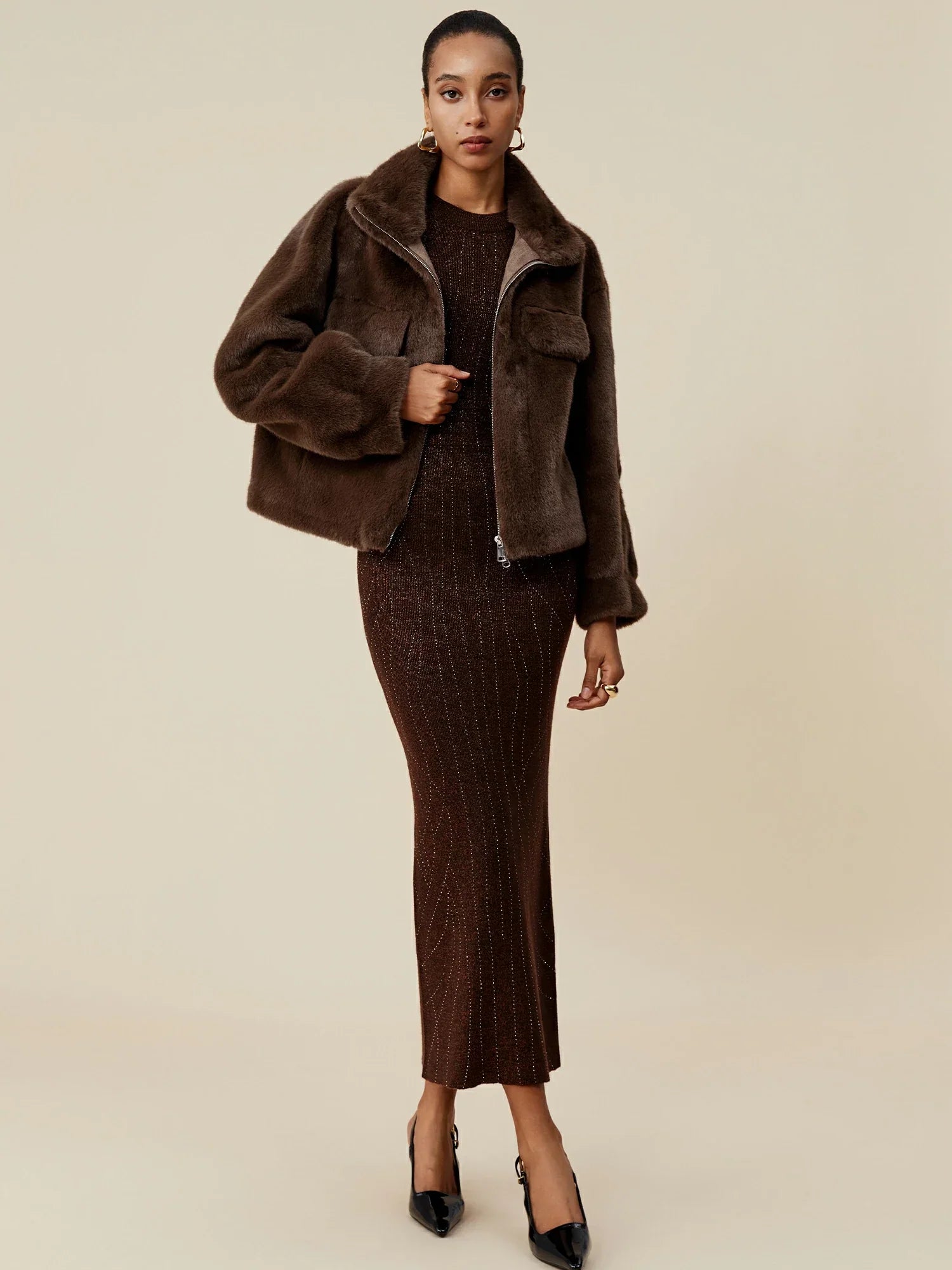 Yaka Uzun Kollu Çevre Dostu Kürk Kaban