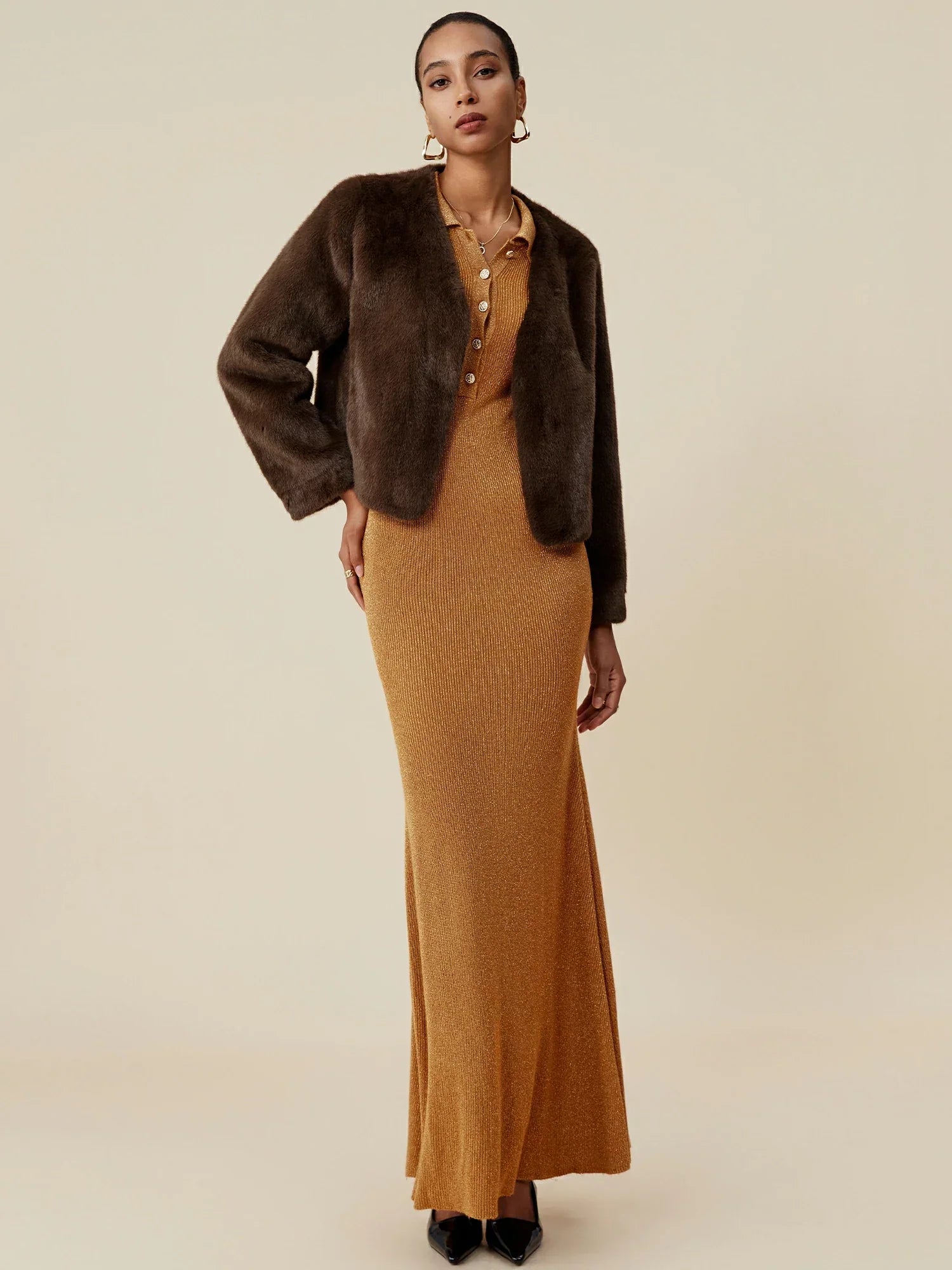 V Yaka Uzun Kollu Çevre Dostu Kürk Kısa Kaban