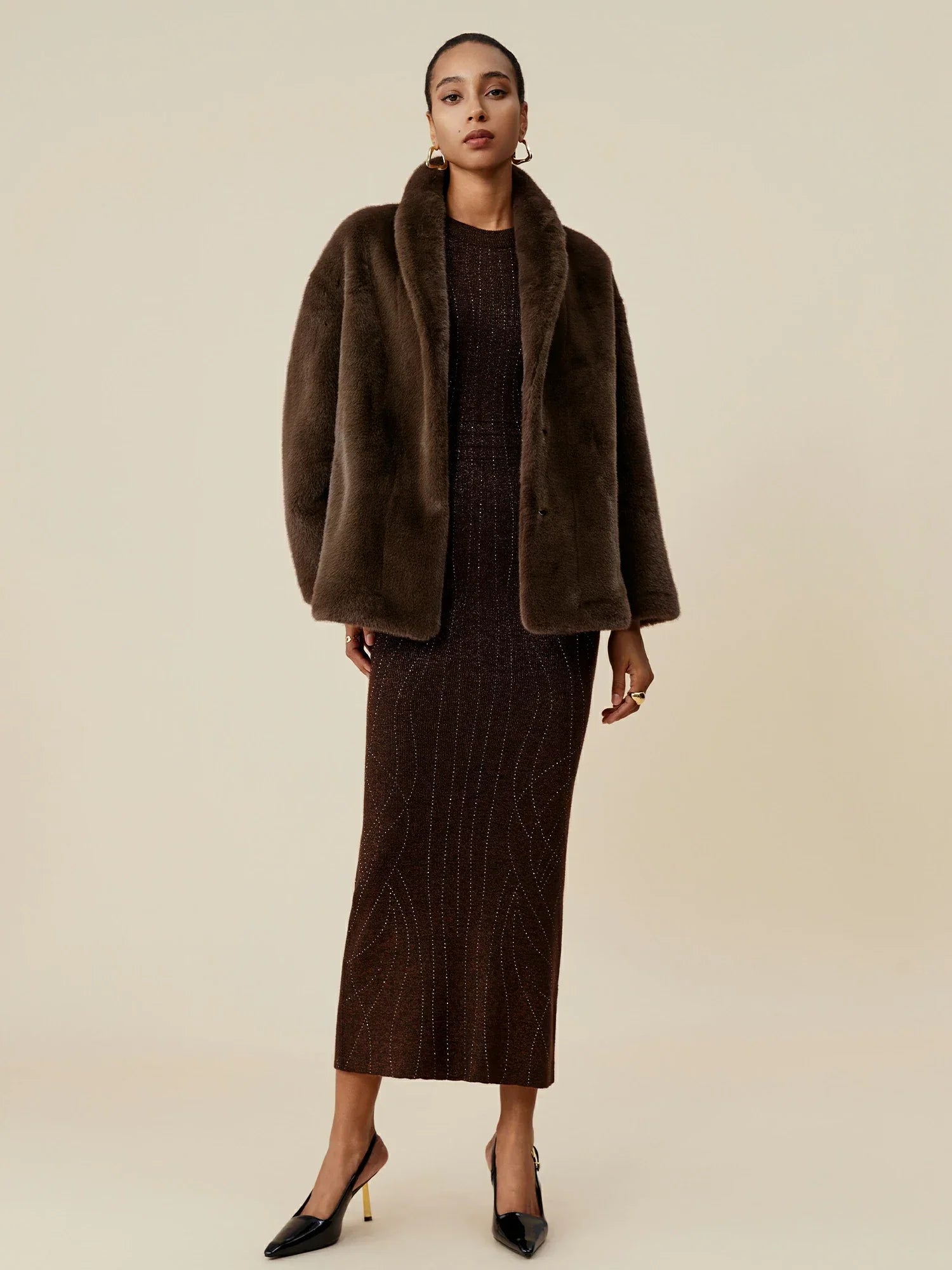 Yaka Uzun Kollu Çevre Dostu Kürk Kısa Kaban