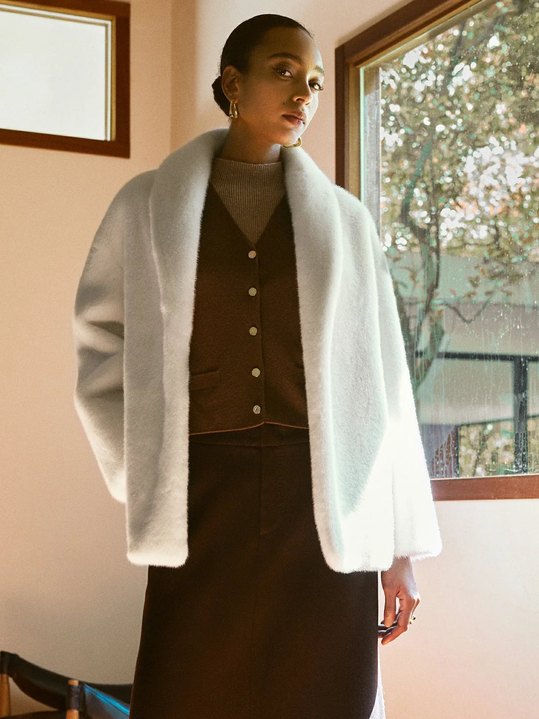 Yaka Uzun Kollu Çevre Dostu Kürk Kısa Kaban