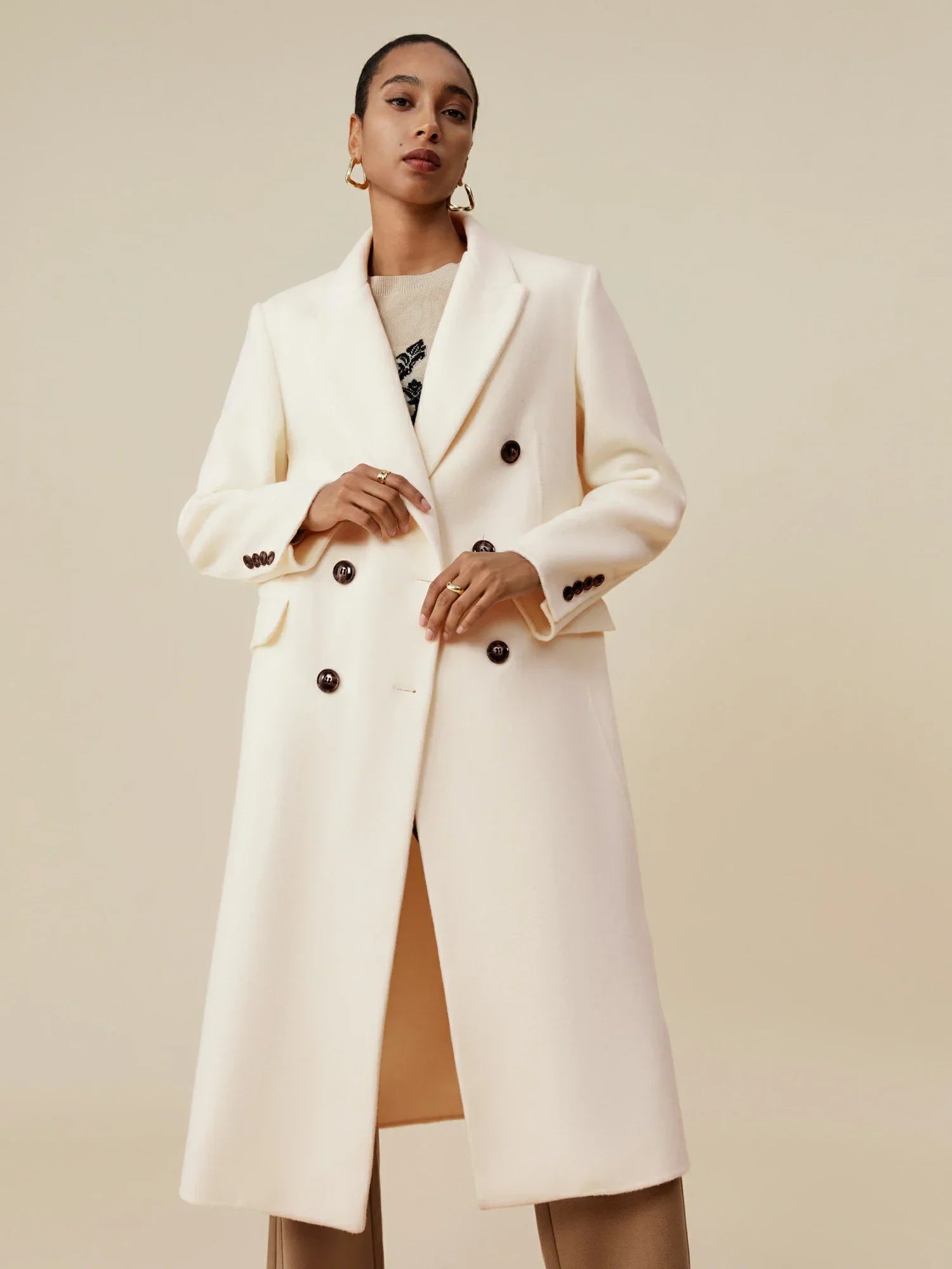 Yün Çentikli Yaka Klasik Kruvaze Kaban