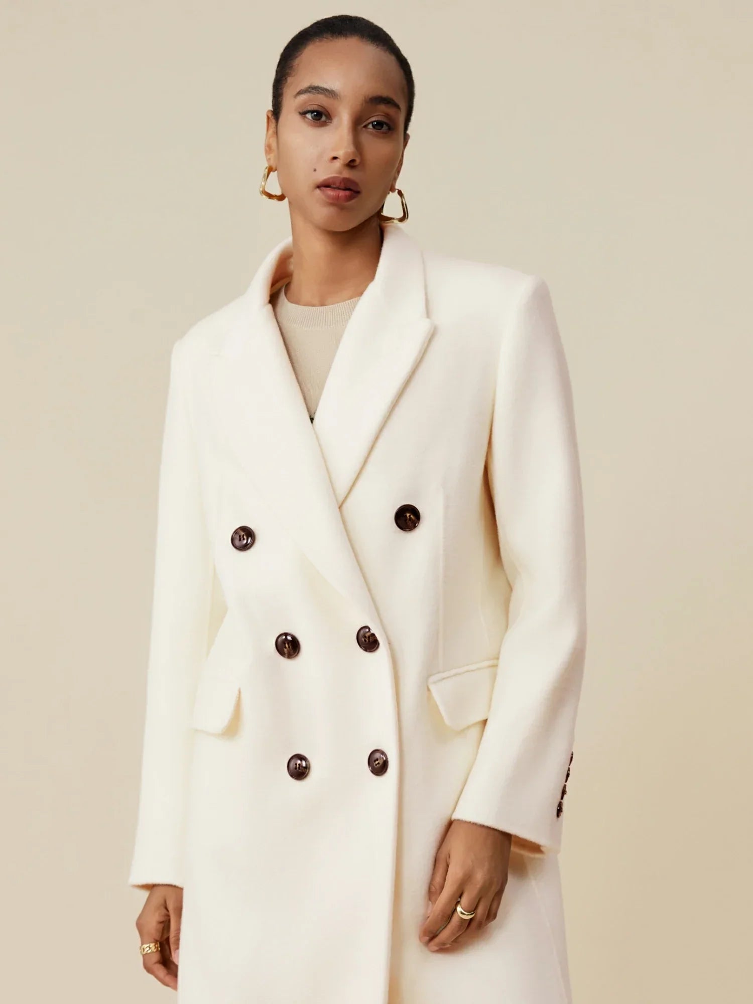 Yün Çentikli Yaka Klasik Kruvaze Kaban