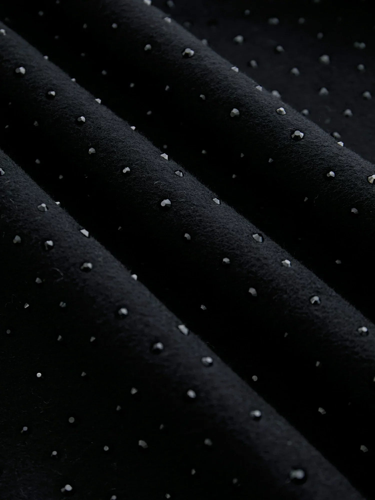 Yün Rhinestone Fermuarlı Uzun Kaban