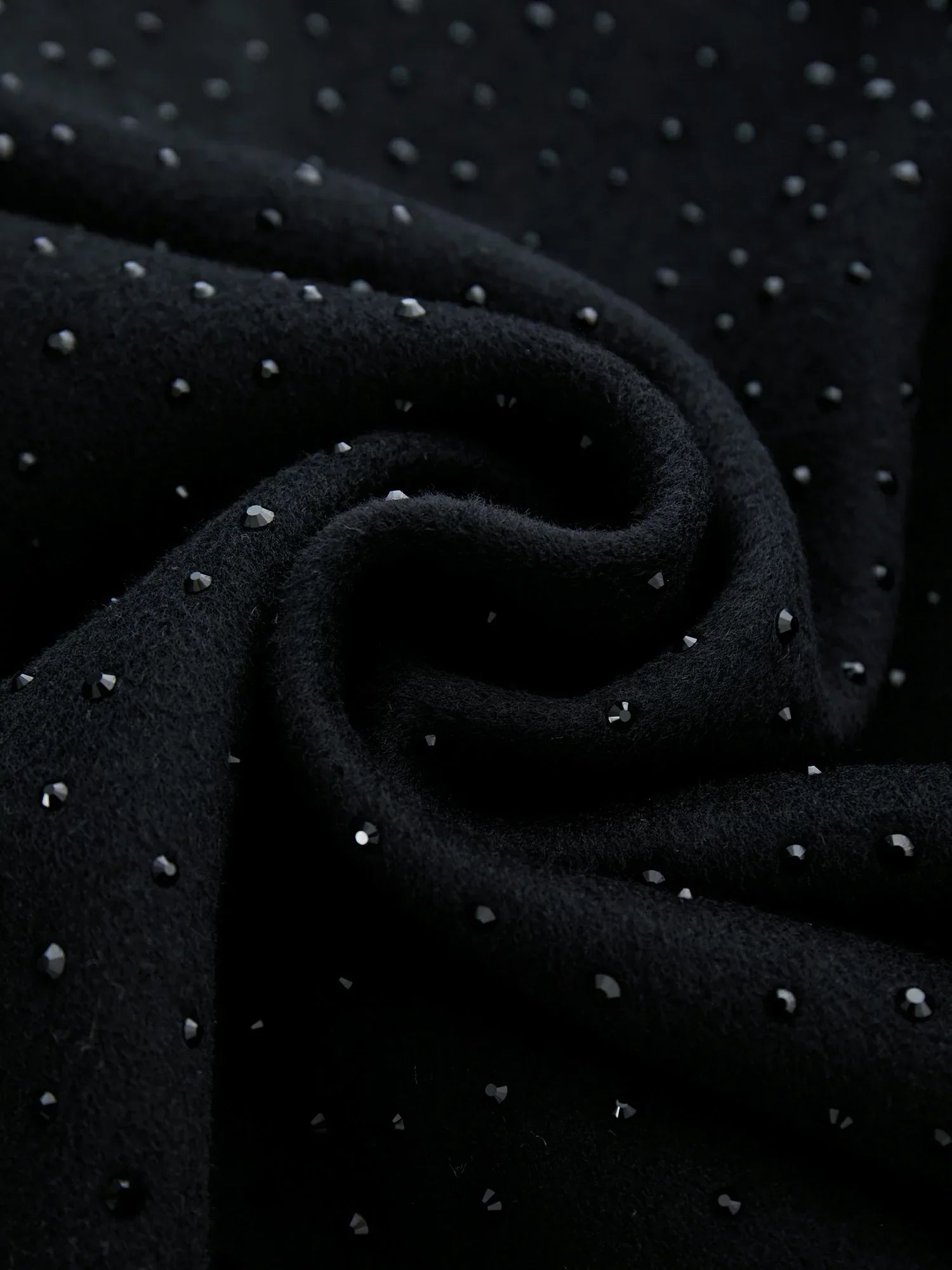 Yün Rhinestone Fermuarlı Uzun Kaban