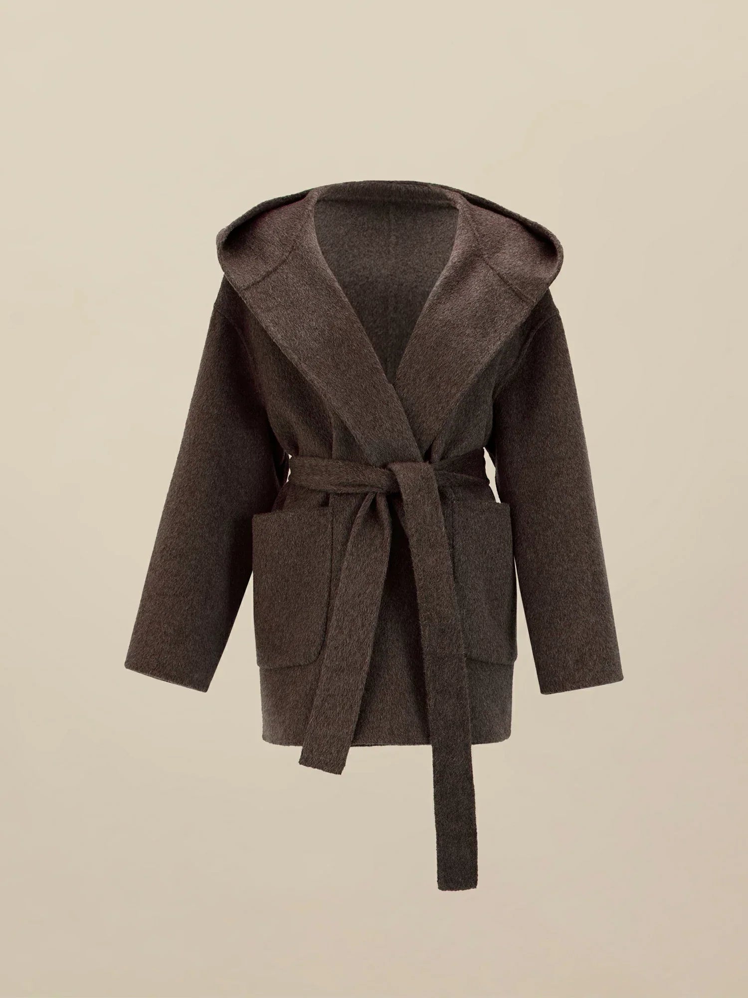 Yün Kapüşonlu Uzun Kollu Kaban