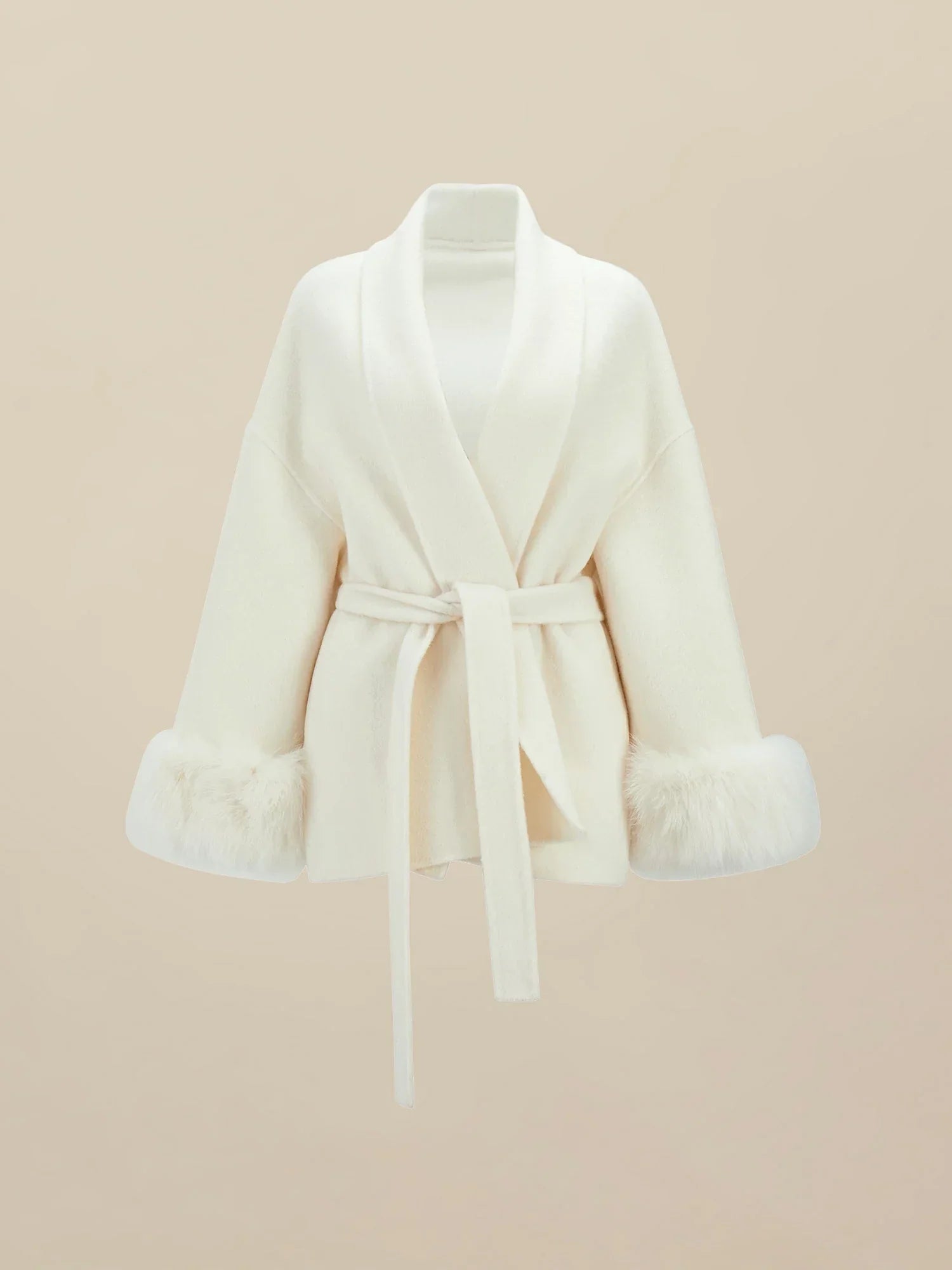 Yün Yaka Uzun Kollu Peluş Manşet Kısa Kaban