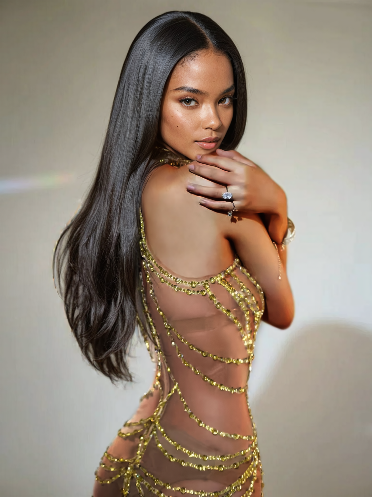 Olisa Halterneck Rhinestone Maksi Elbise