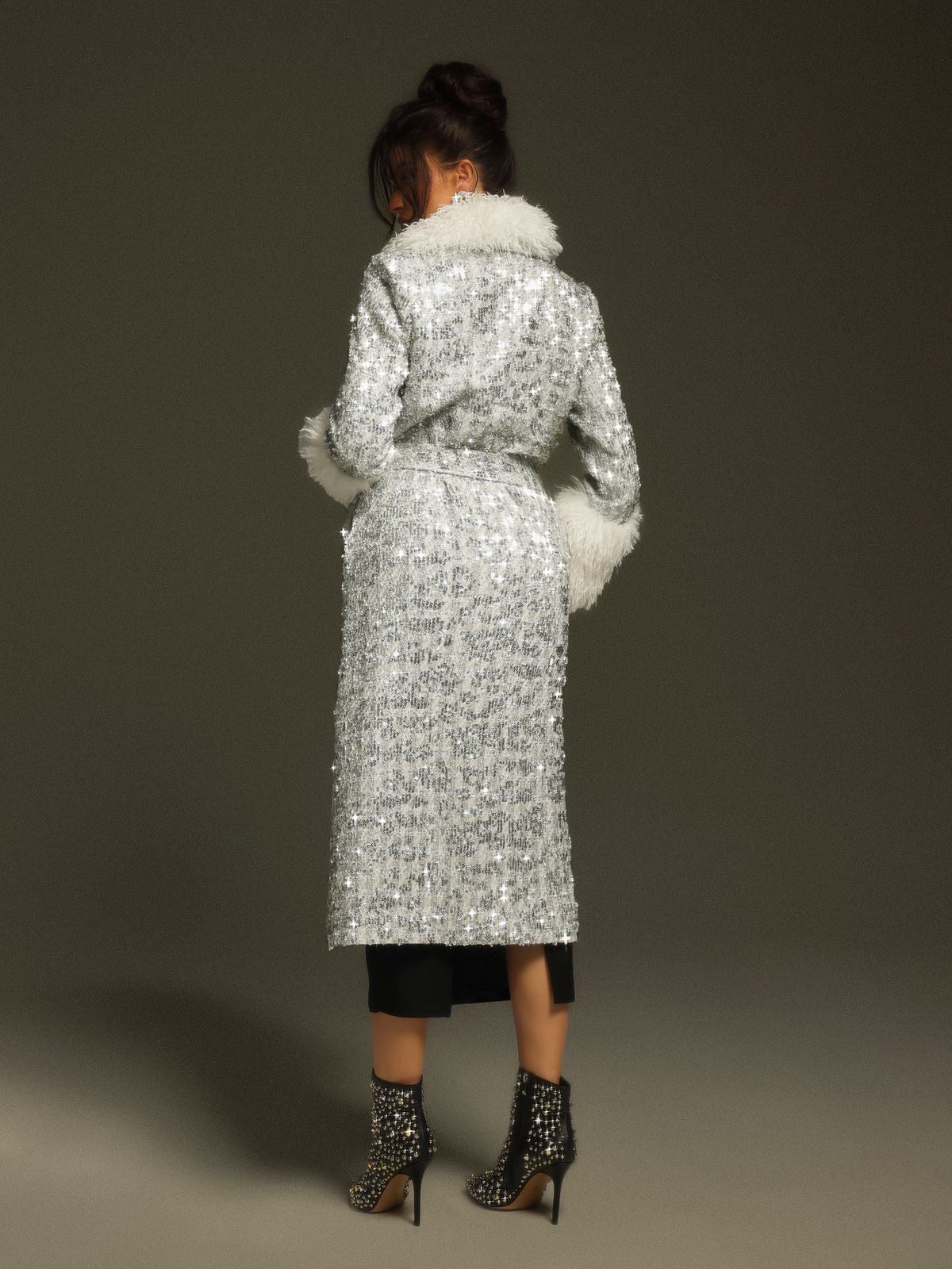 Panue Suni Kürk Yaka Payet Kaban