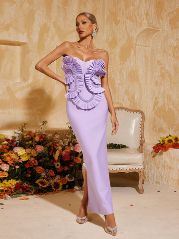 Petulah Straplez Dantelli Bandaj Maksi Elbise