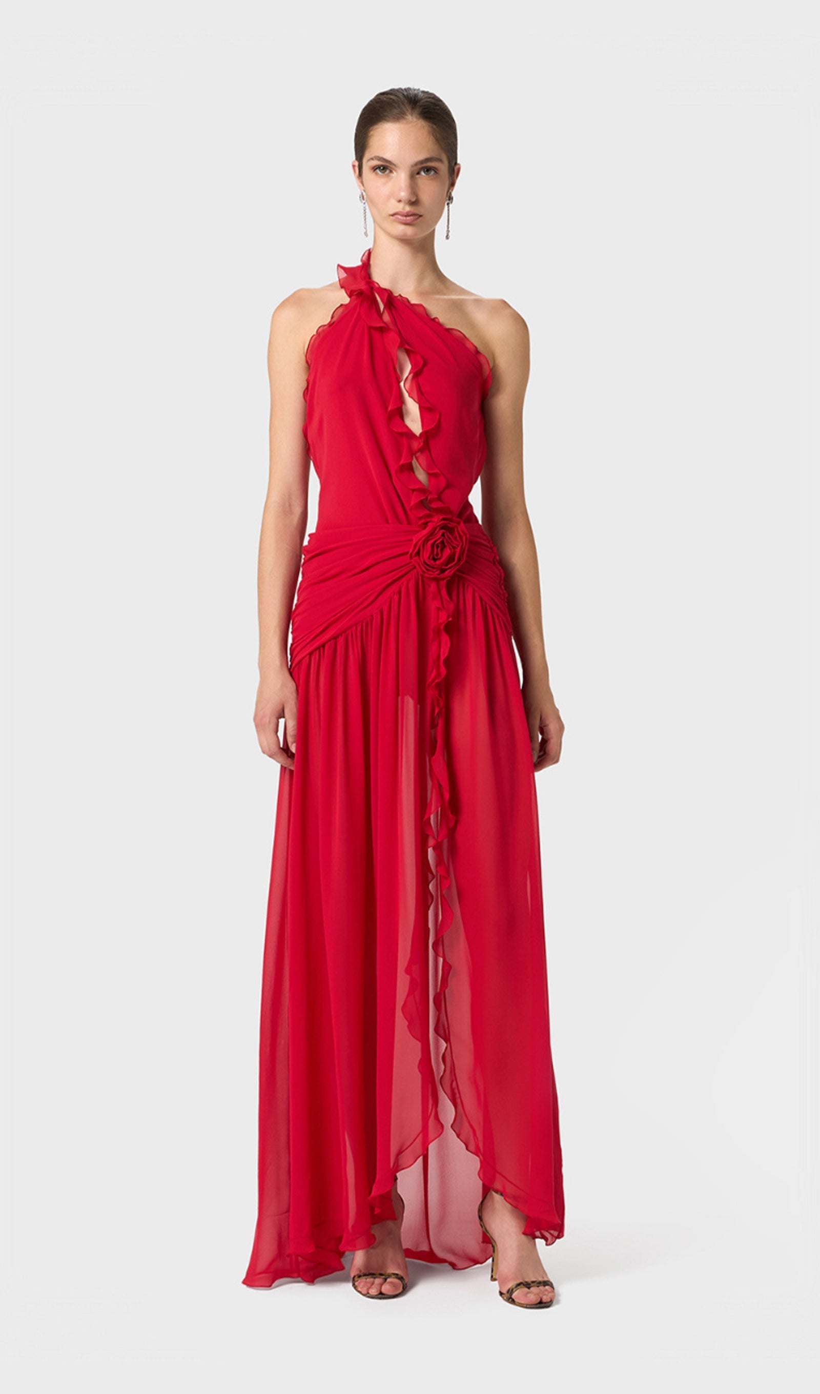 Tek Omuz Georgette Maksi Elbise