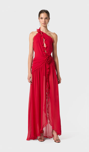 Tek Omuz Georgette Maksi Elbise