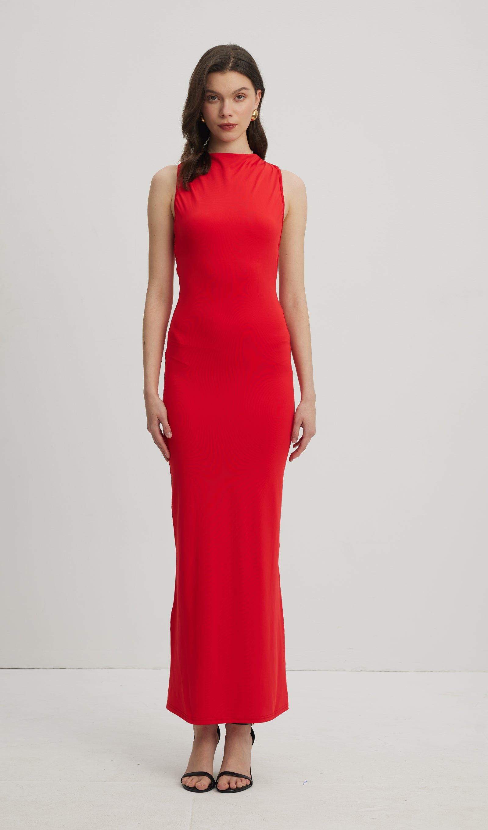 Asimetrik Scuba Jersey Maksi Elbise Ruby