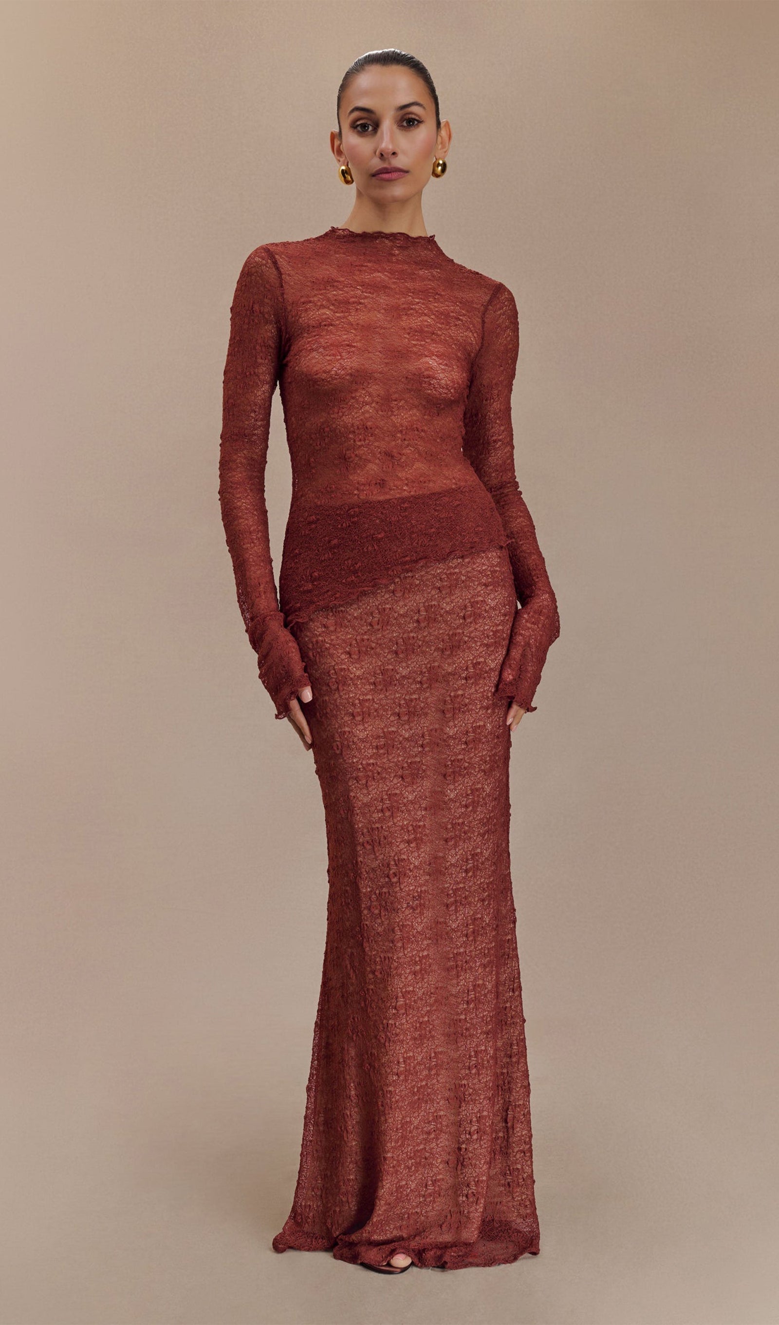 Şeffaf Dantel Maksi Etek