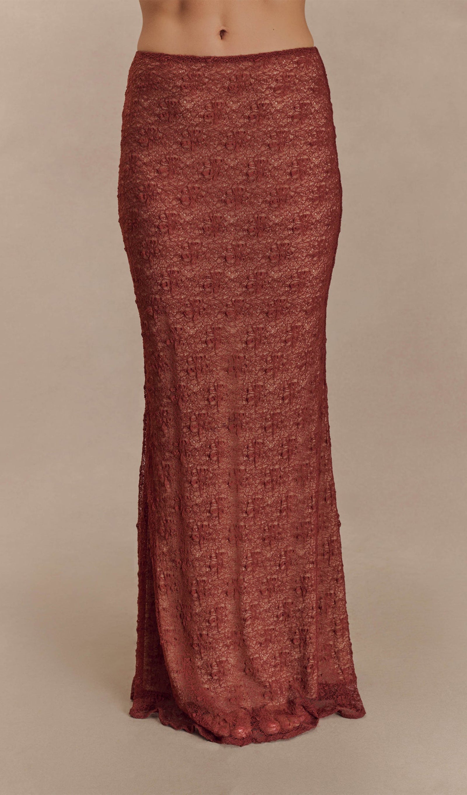 Şeffaf Dantel Maksi Etek