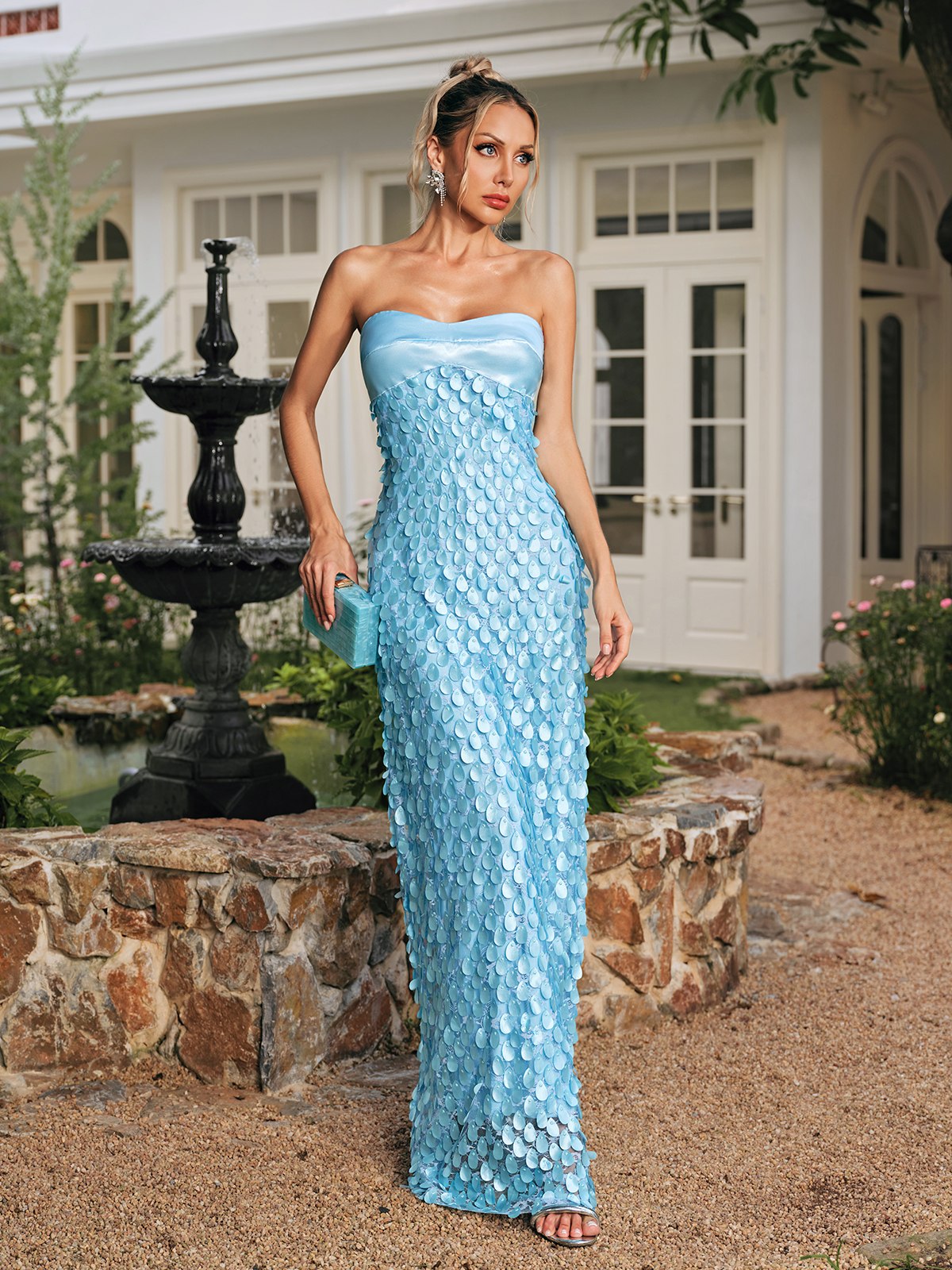 Rhoxane Straplez Ölçekli Dantel Maxi Elbise