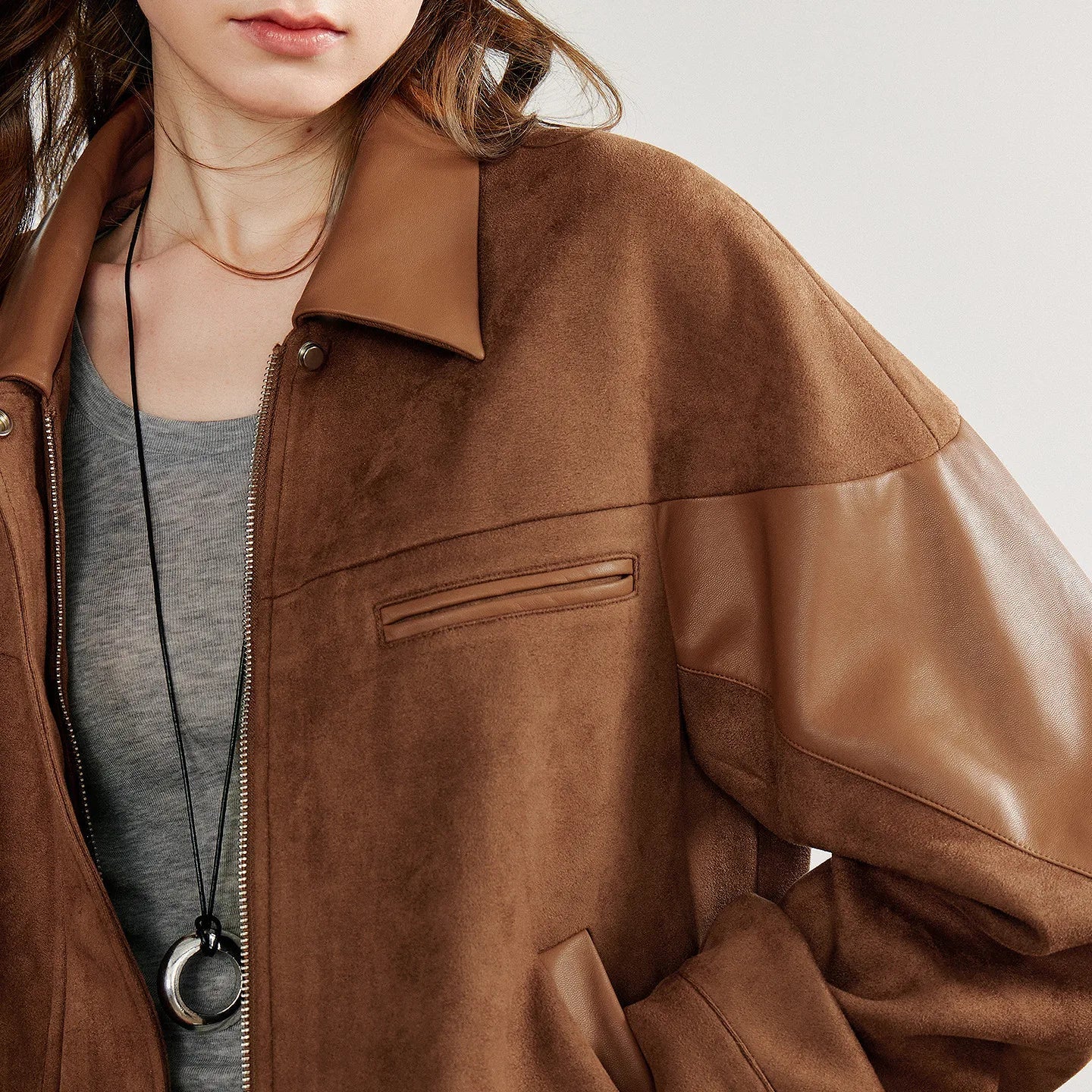 Oversize Kahverengi Deri Ceket