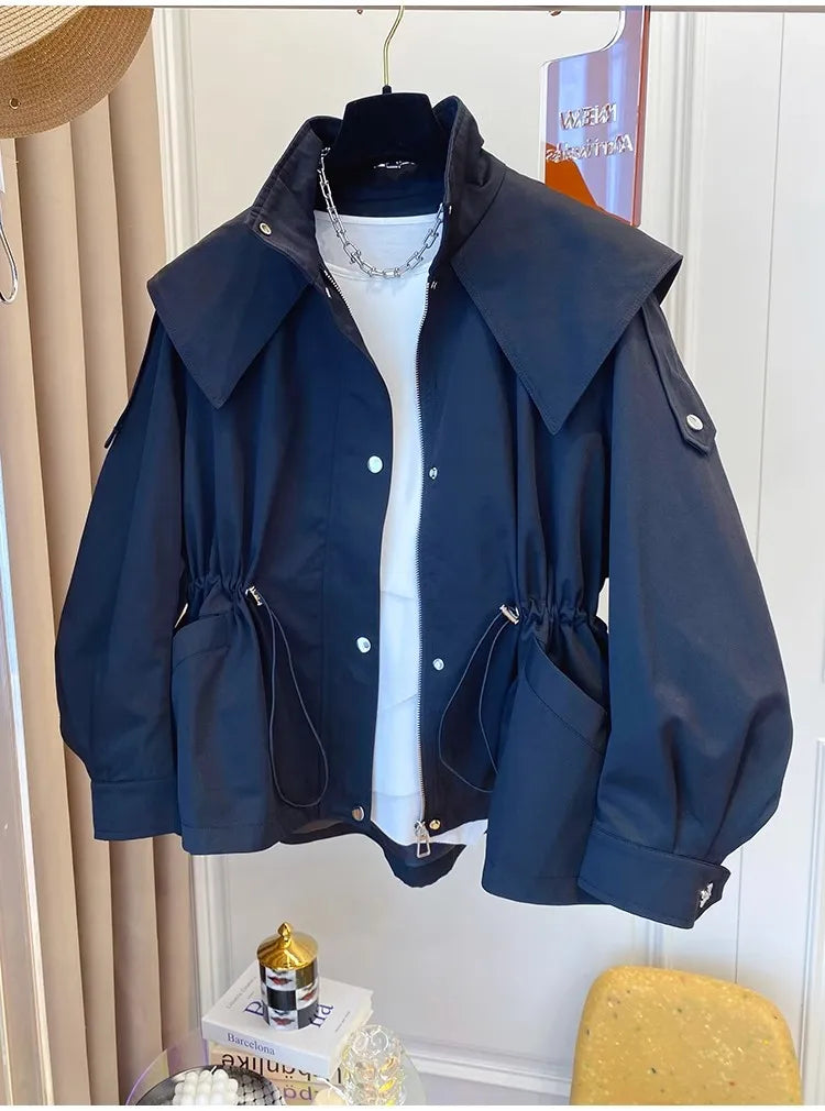 Kapüşonlu Oversize Cepli Mevsimlik Ceket