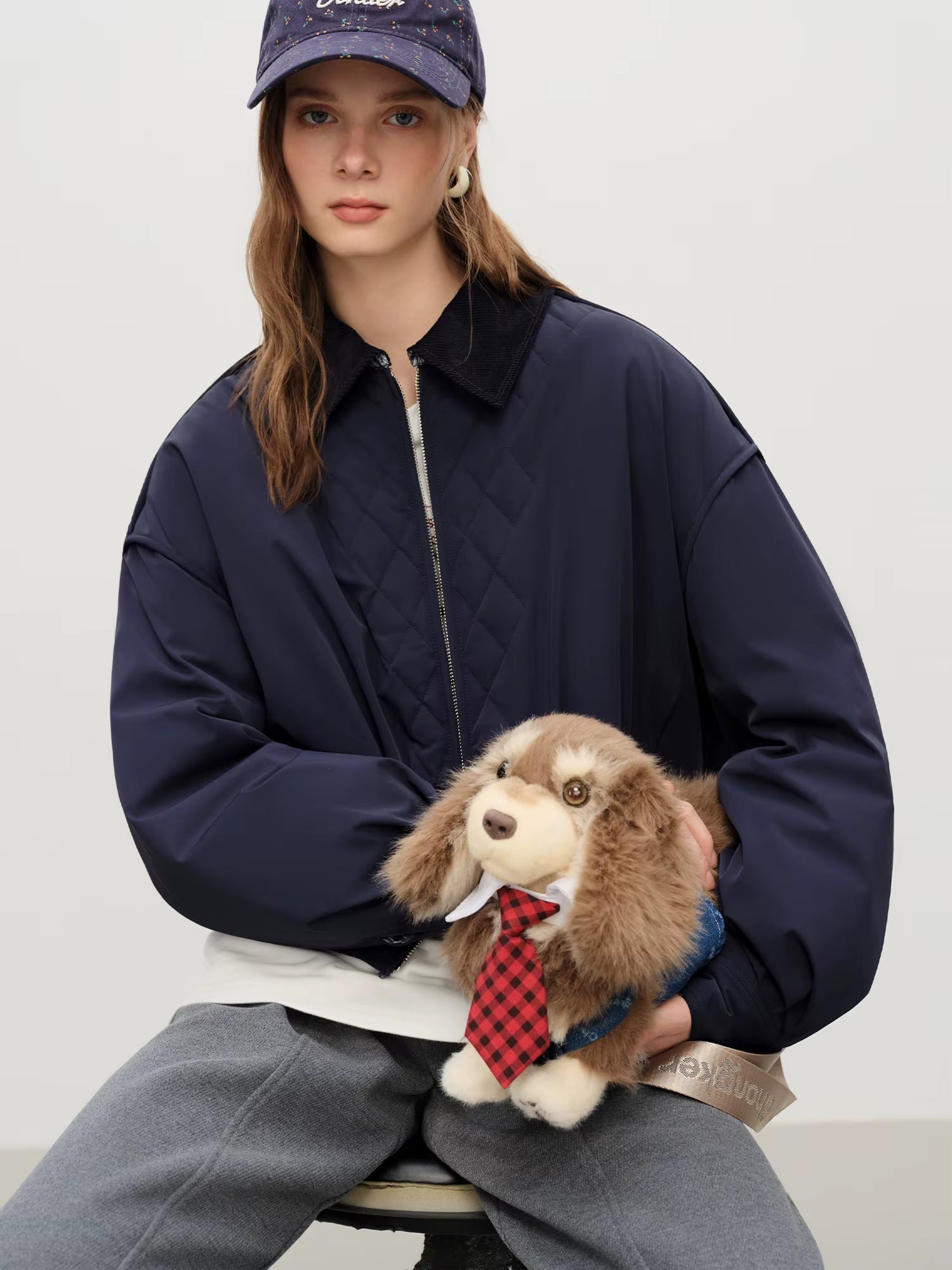 Ekose Panelli Kısa Ceket