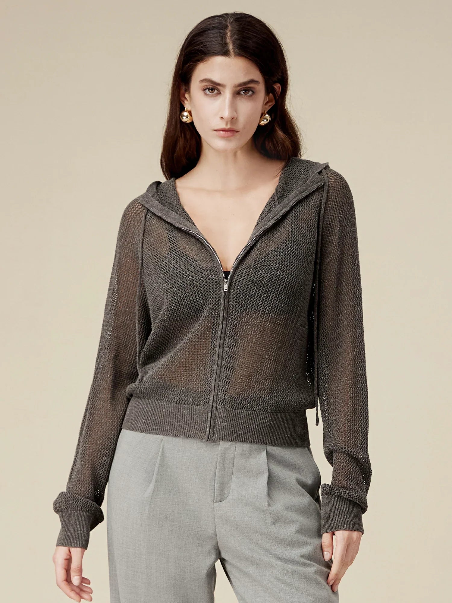 Keten & Lyocell Kapüşonlu Amoretu Hırka