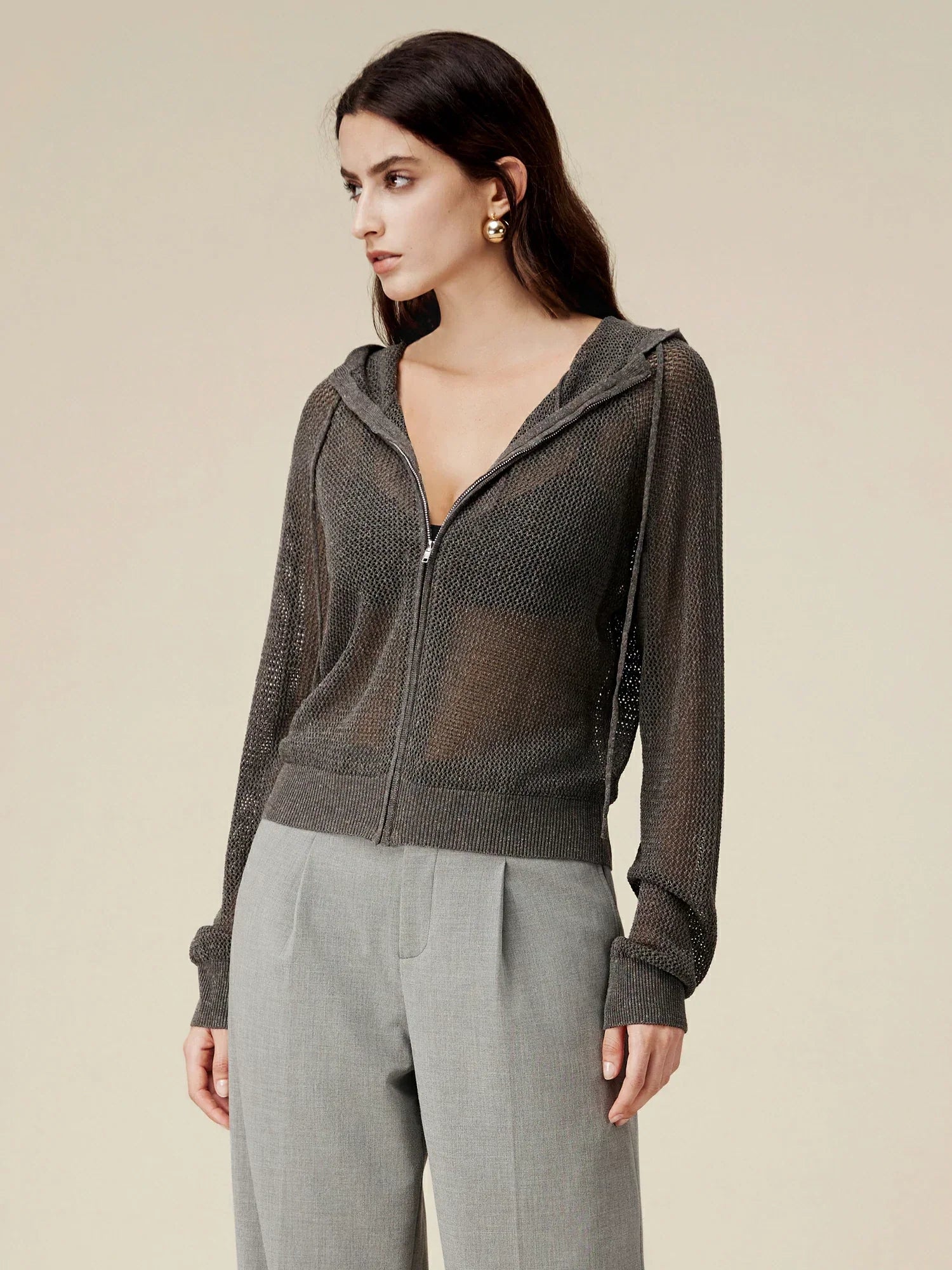 Keten & Lyocell Kapüşonlu Amoretu Hırka