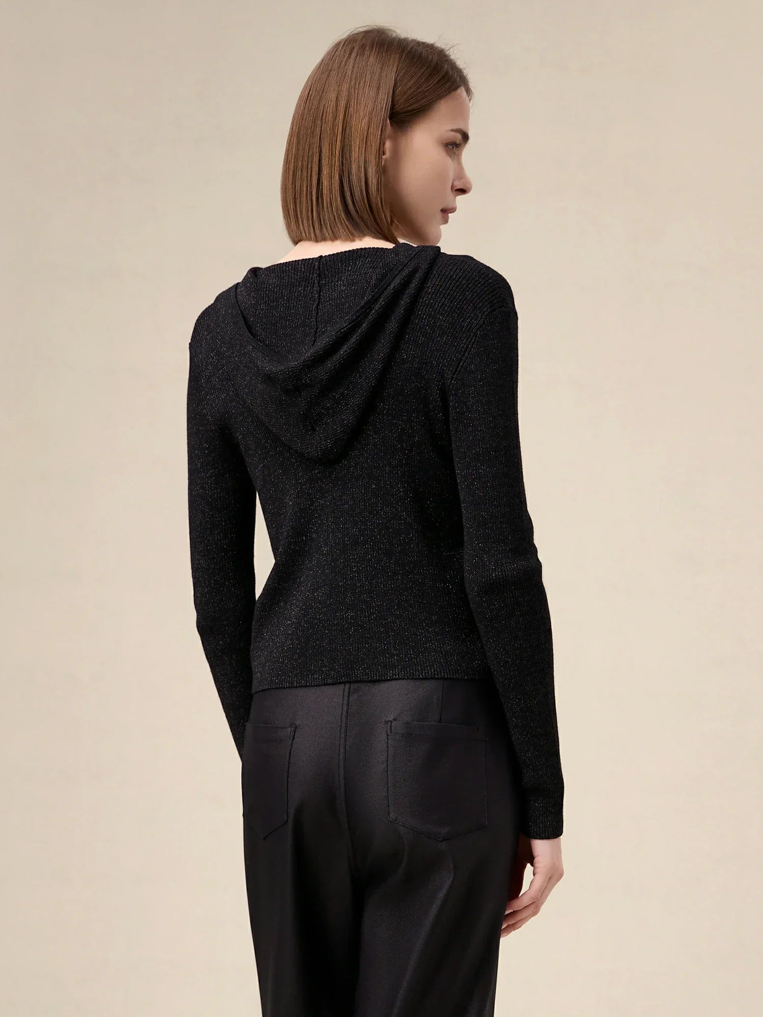 Amoretu Yün Altın Gümüş İplik Fermuarlı Kazak Ceket