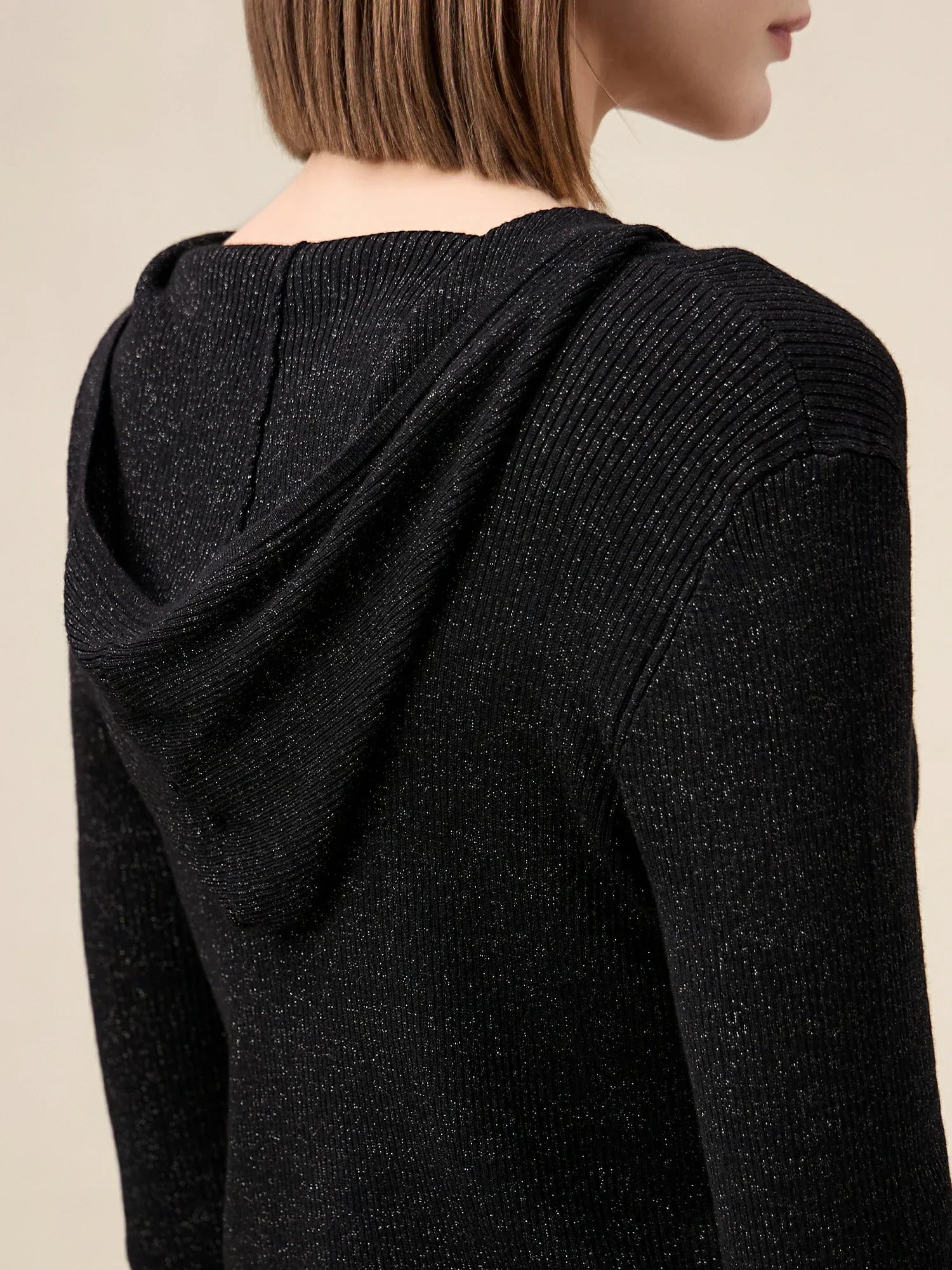 Amoretu Yün Altın Gümüş İplik Fermuarlı Kazak Ceket